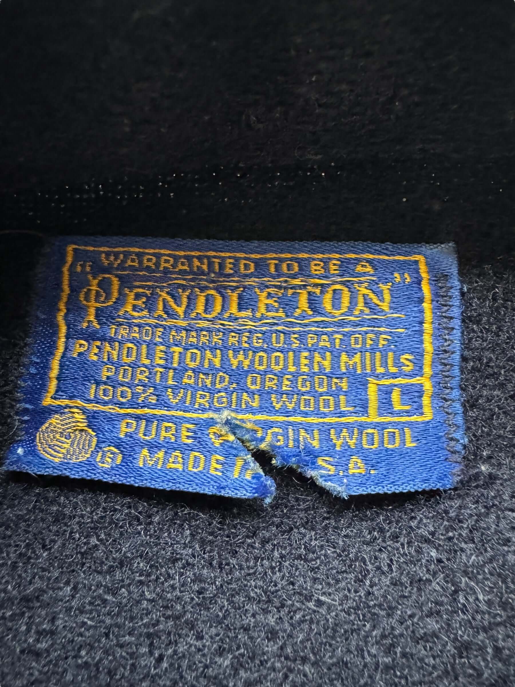 Tag of Vintage Pendleton Navy Wool Coat SZ L