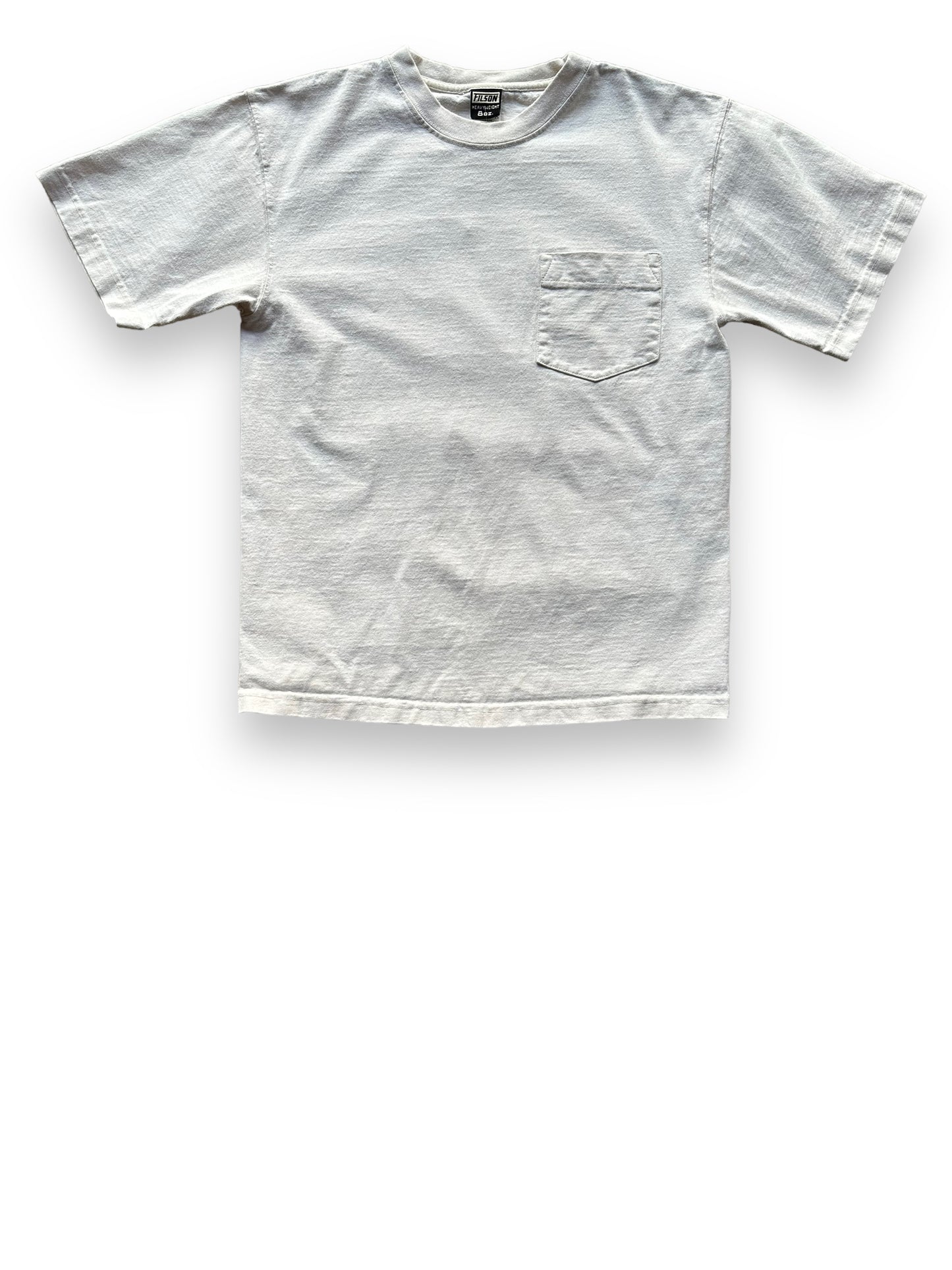 Front View of White Filson Loopwheel Heavyweight Cotton Pocket Tee SZ M |  Barn Owl Vintage Goods | Vintage Filson Workwear Seattle