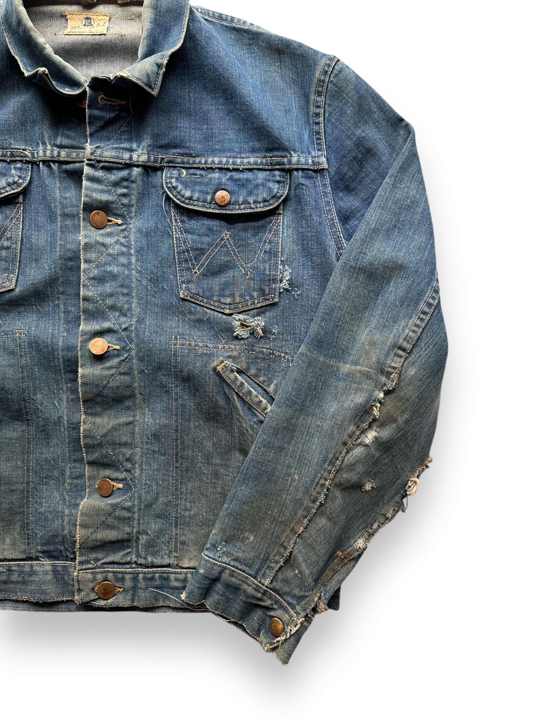 front left of Vintage Distressed Wrangler Blue Bell 124MJ Denim Jacket SZ 42