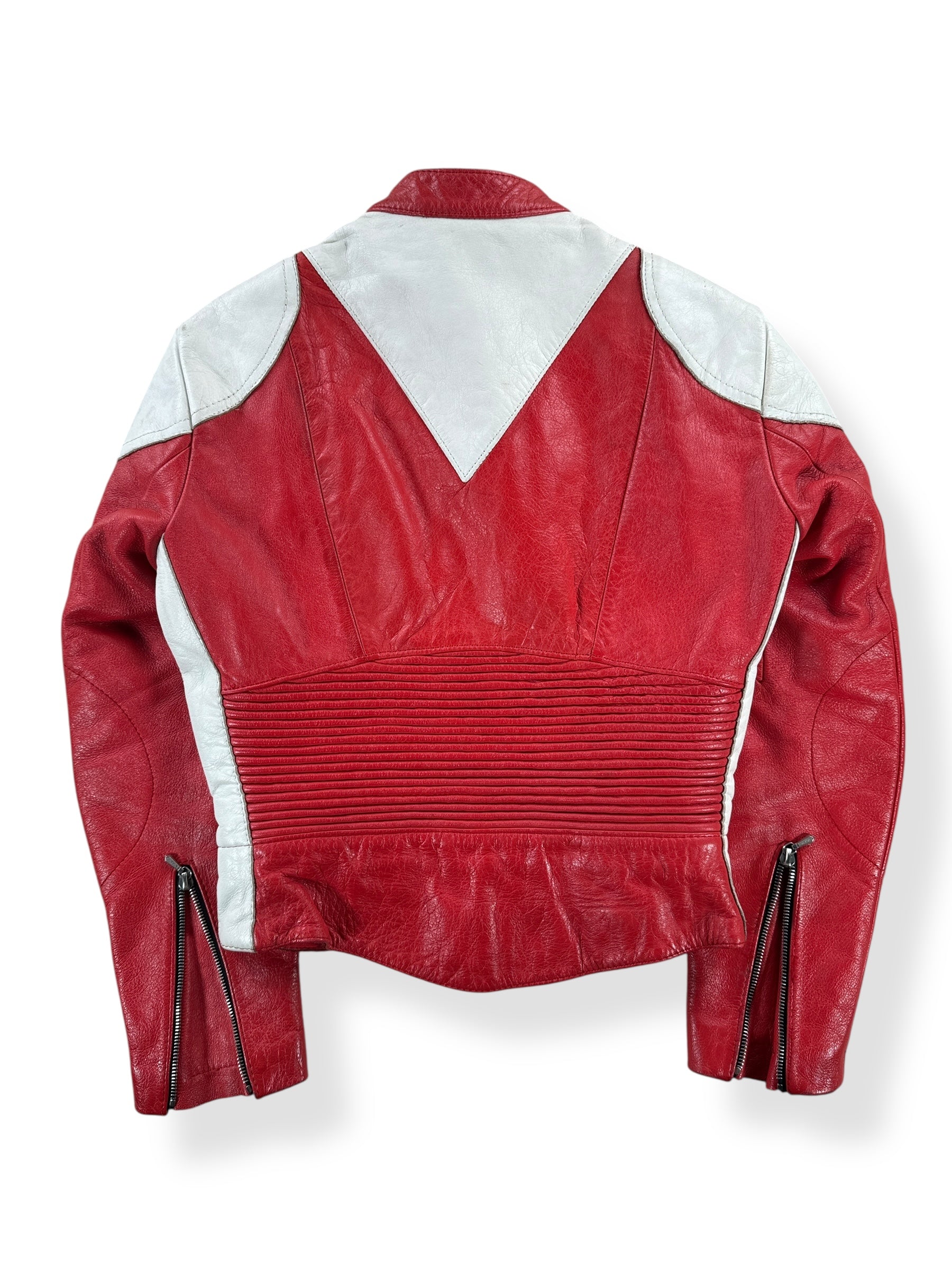 Back of Vintage Echtes Leder Red Cafe Racer Jacket SZ S