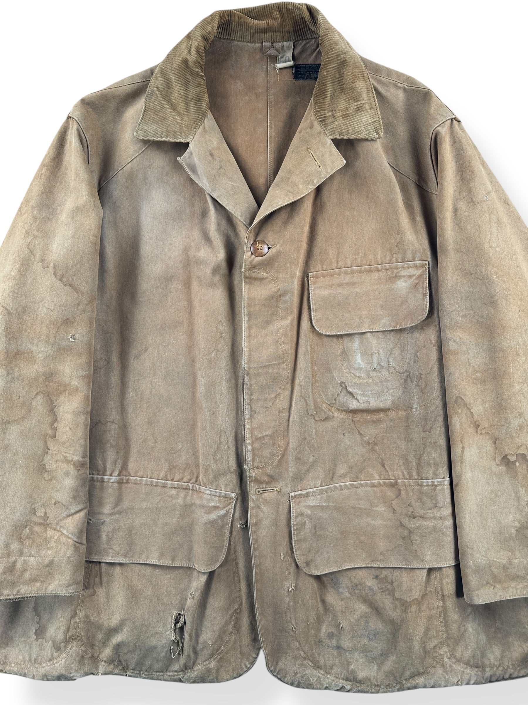 Front Close Up of Vintage 20s Era Pakbak Hunting Jacket SZ 50