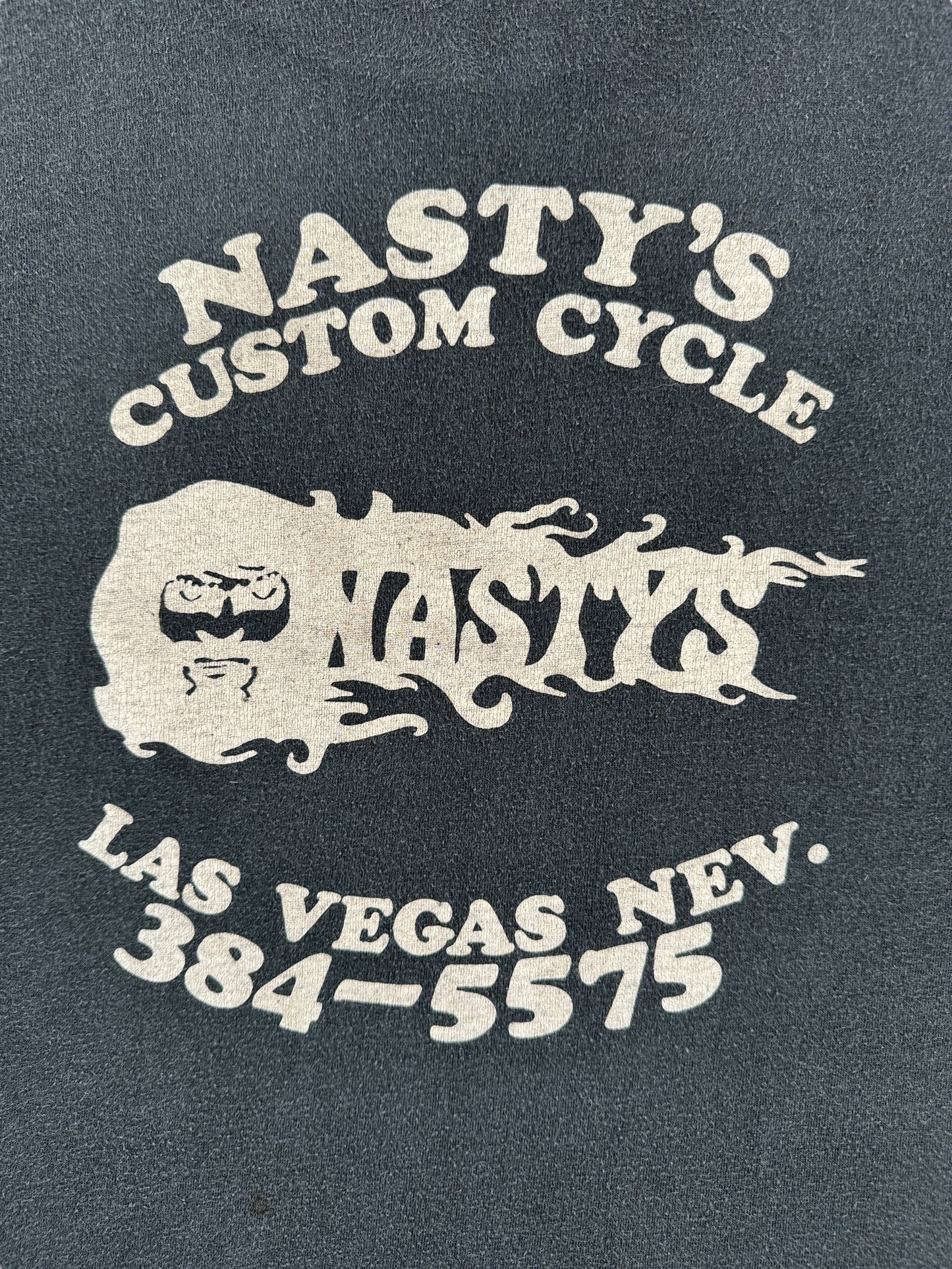 Back Graphic of Vintage Nasty's Custom Cycles Las Vegas Tee SZ M