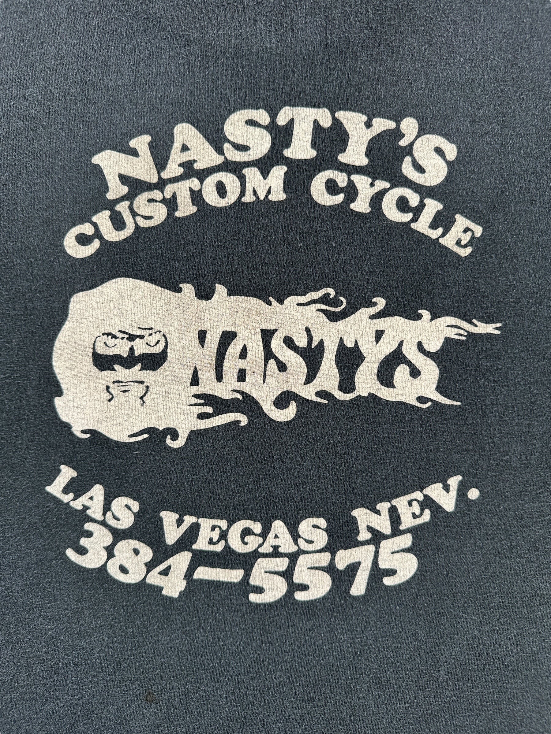 Back Graphic of Vintage Nasty's Custom Cycles Las Vegas Tee SZ M