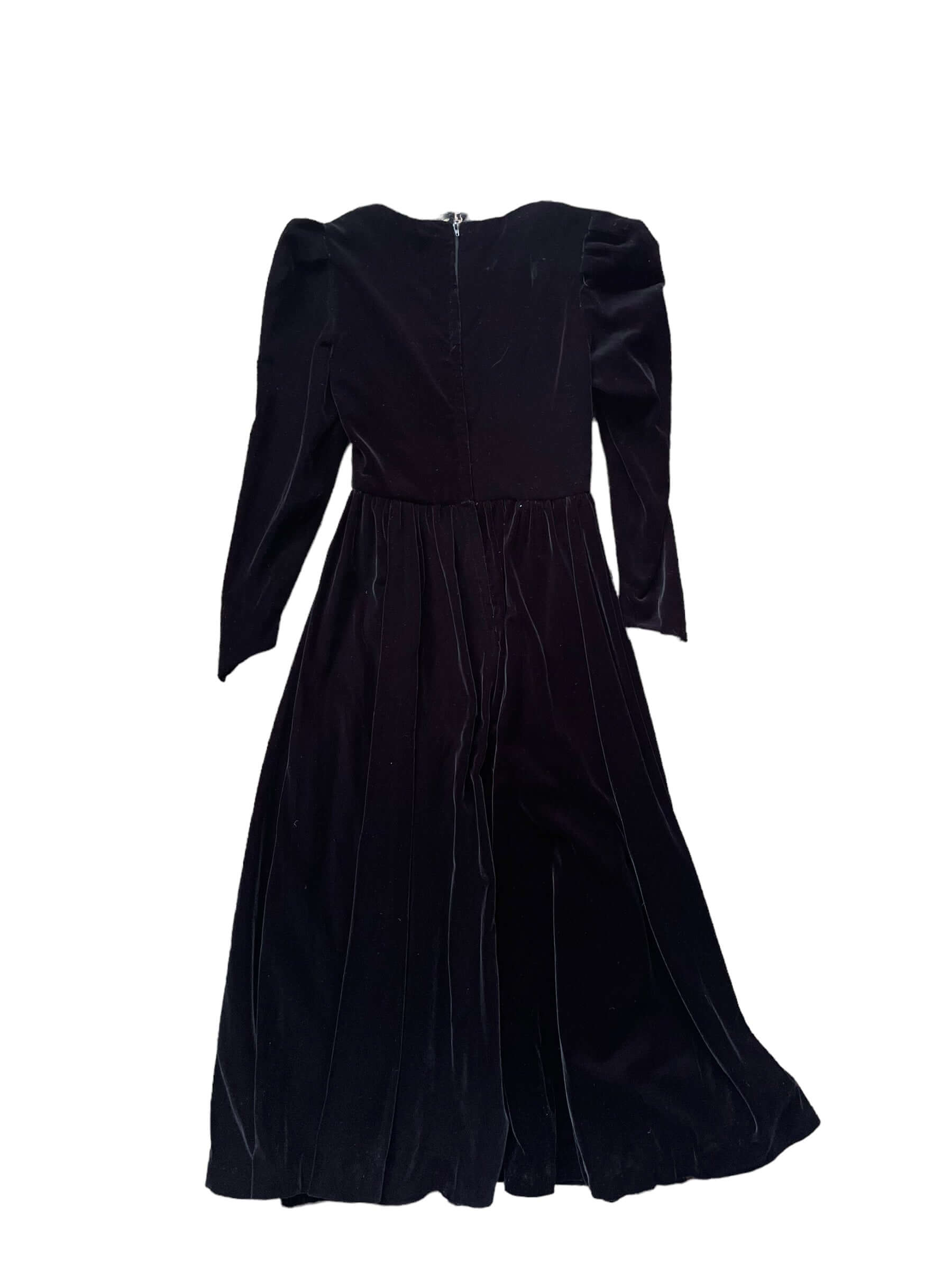 FUll back view of Vintage 1970s Black Velvet Dress |  Barn Owl Vintage Dresses | Seattle Vintage Ladies Clothing