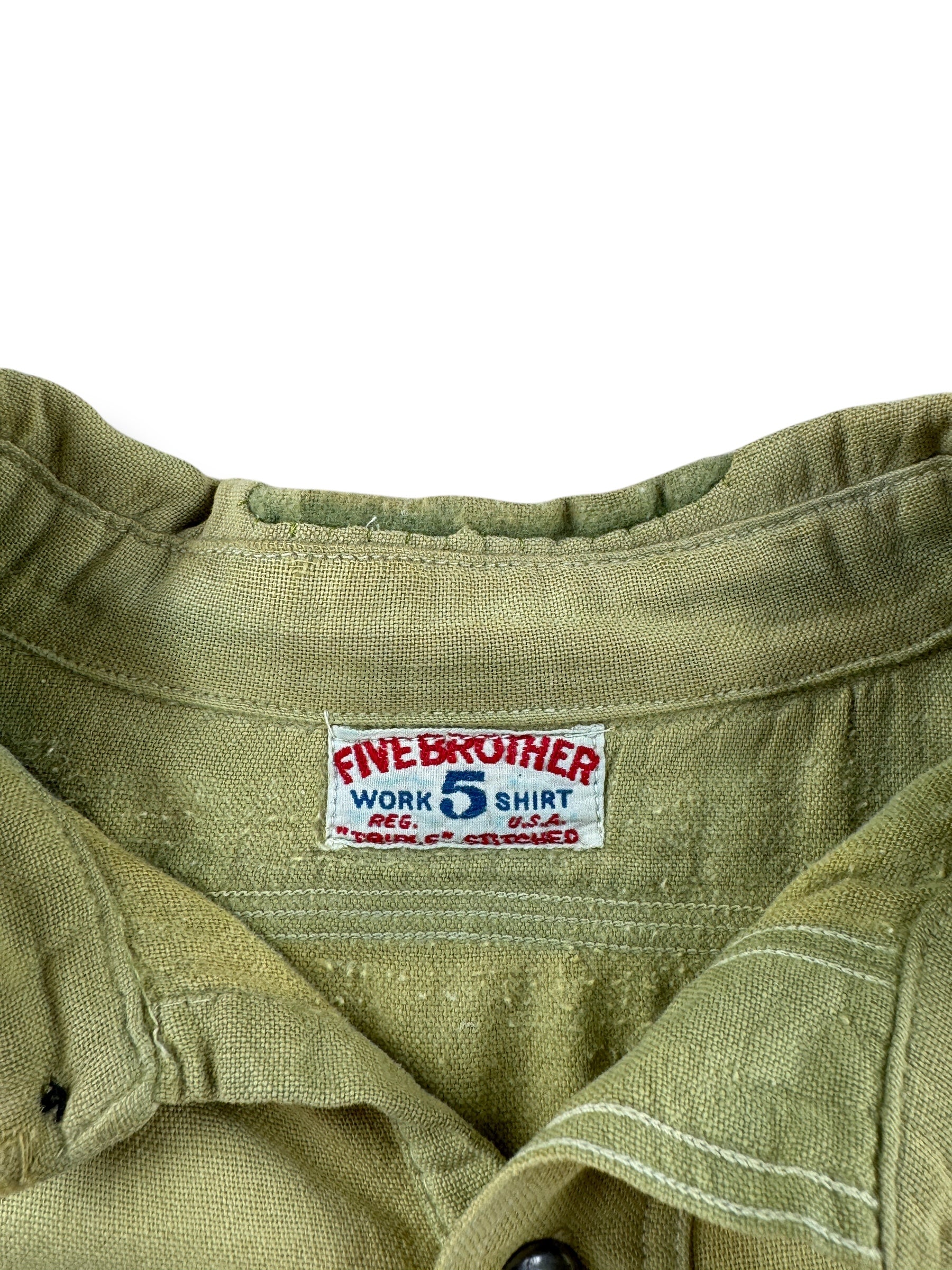 Label on Vintage 5 Brothers Hand Repaired Chartreuse Chinstrap Shirt SZ M