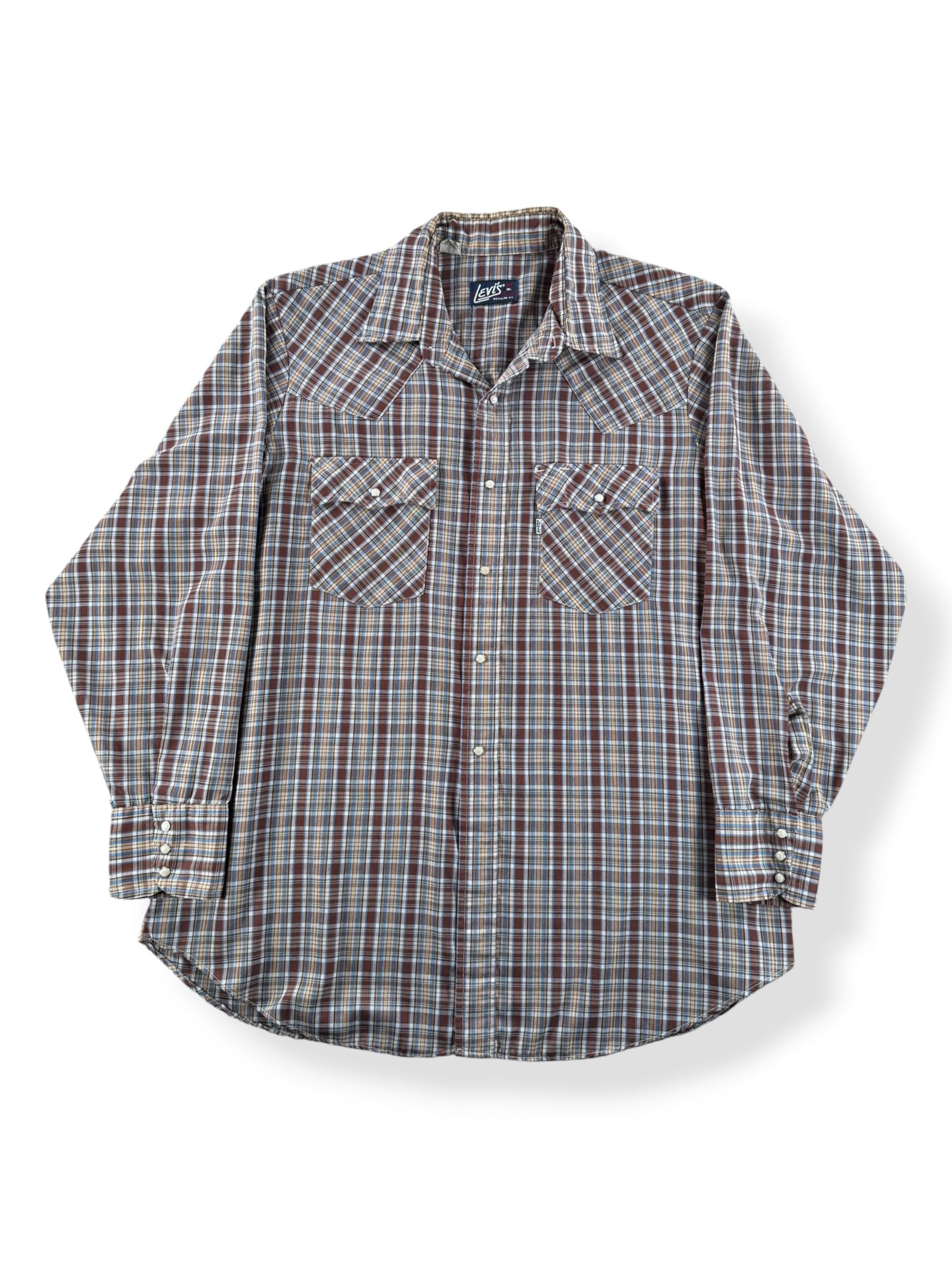 Front of Vintage Levi's Brown and Gold Fleck Pearl Snap Shirt SZ XL