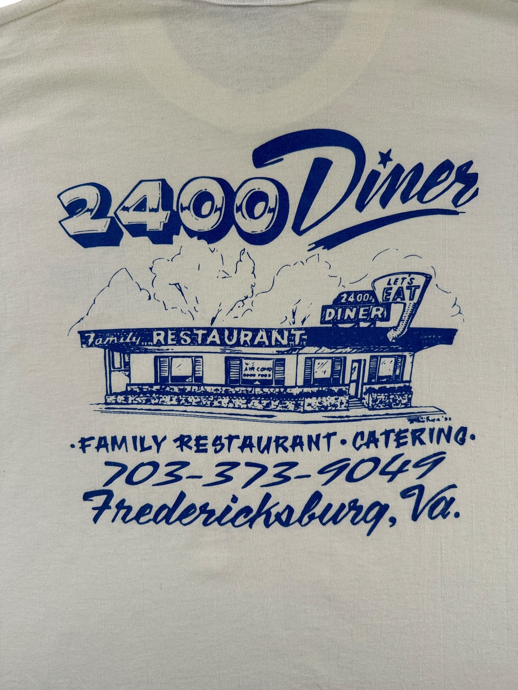 Back Graphic of Vintage 2400 Diner Fredericksburg VA Tee SZ XL