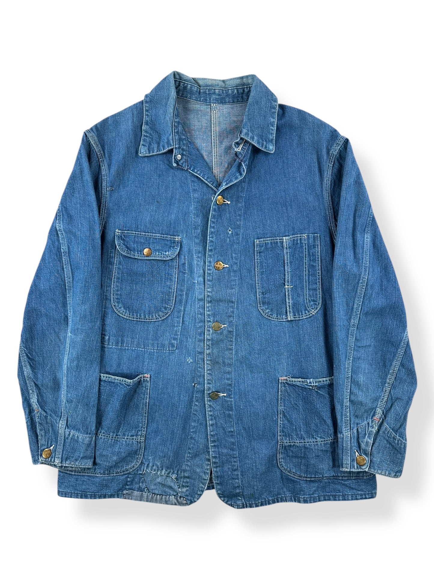 Front of Vintage Hand Repaired Sanforized Denim Chore Coat SZ L