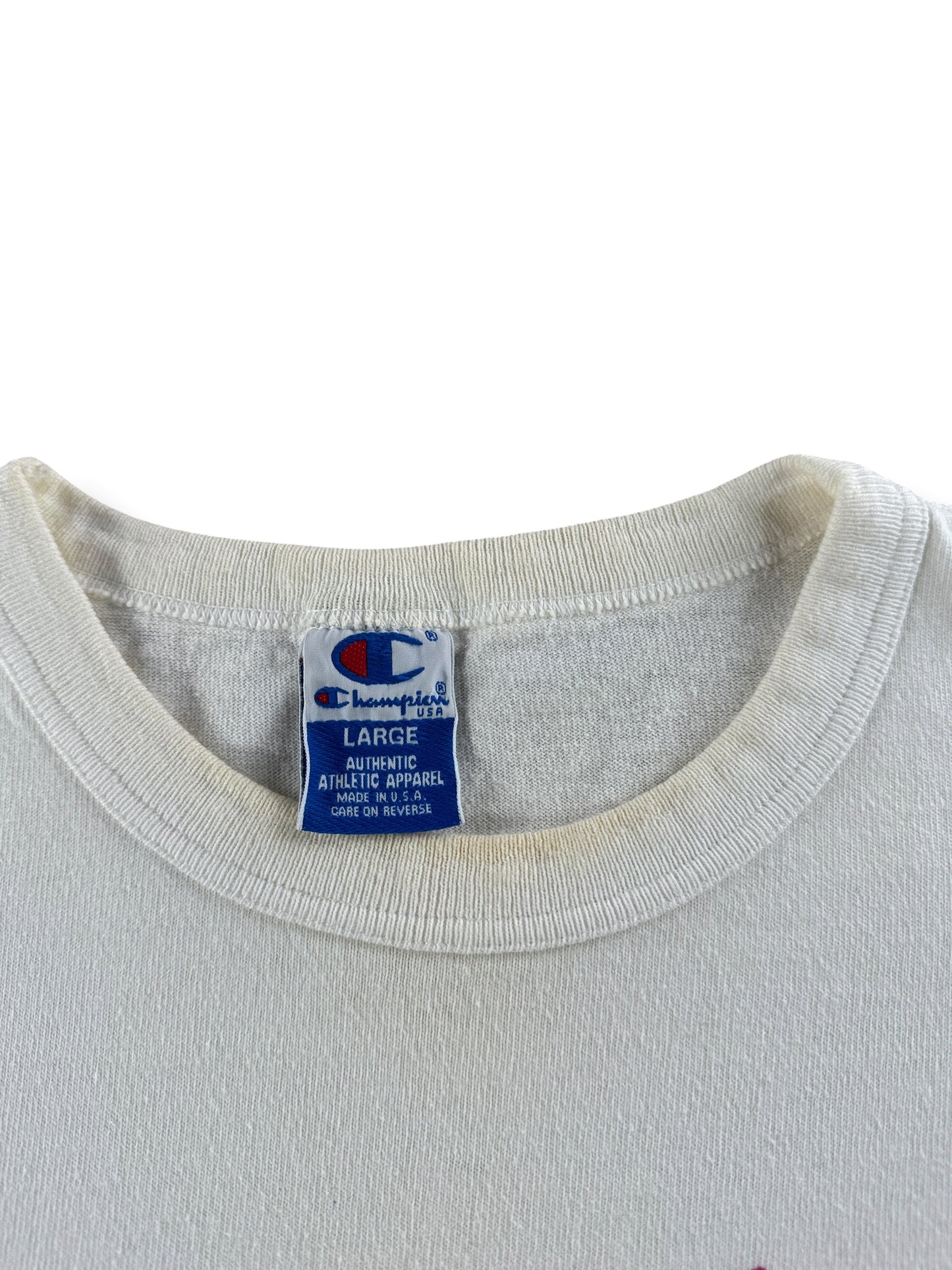 Yellowing on Vintage Champion Lillehammer '94 Olympics Tee SZ L