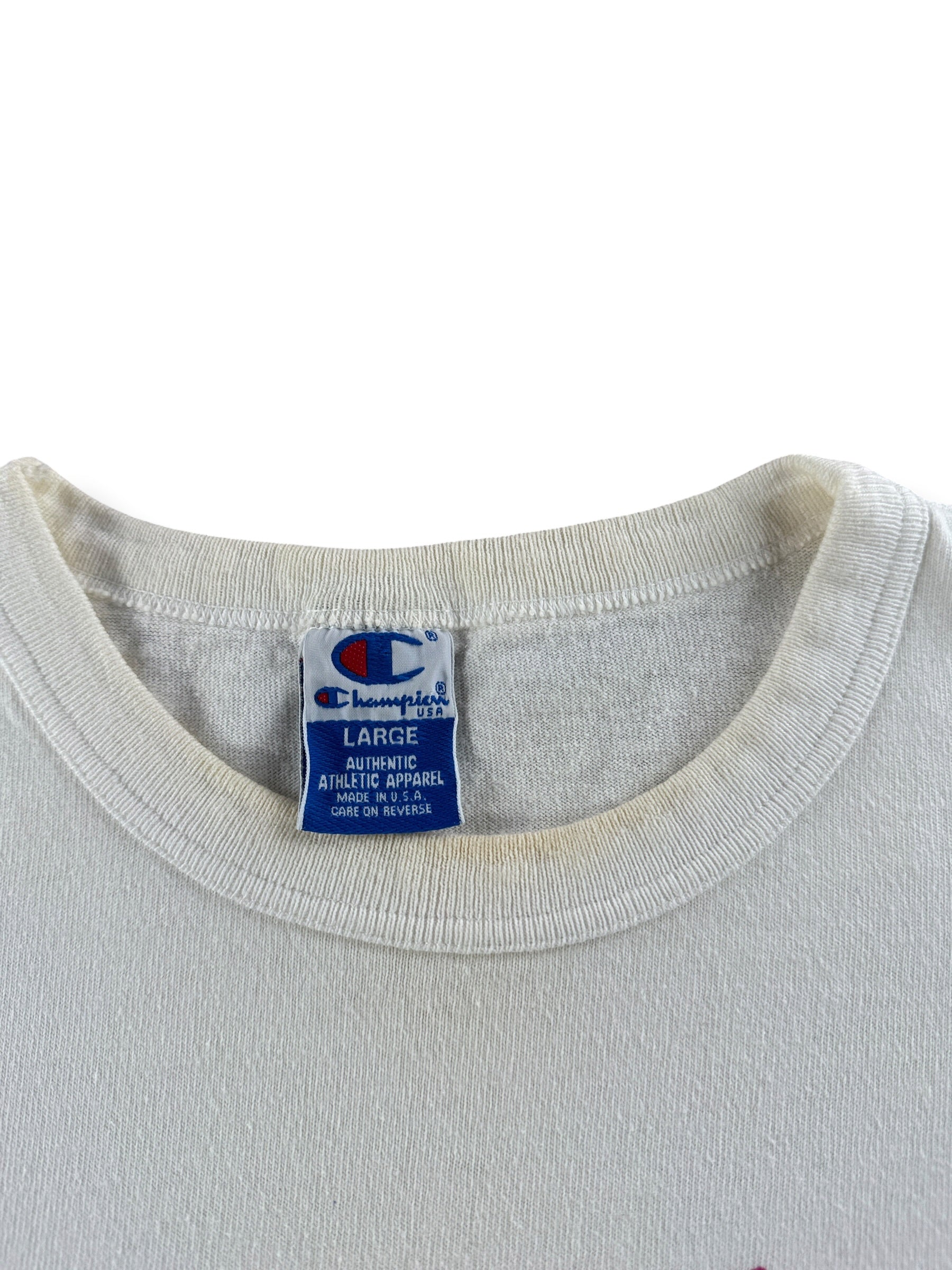 Yellowing on Vintage Champion Lillehammer '94 Olympics Tee SZ L