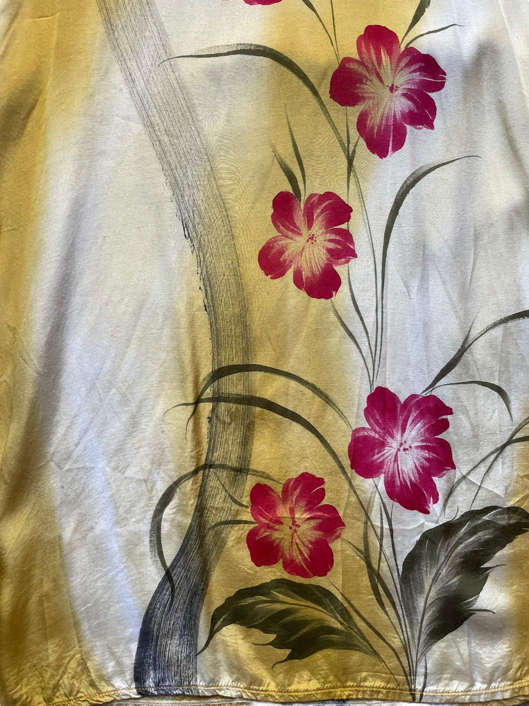 Detail Vintage Hand Painted Silk Kaftan Dress L-XL