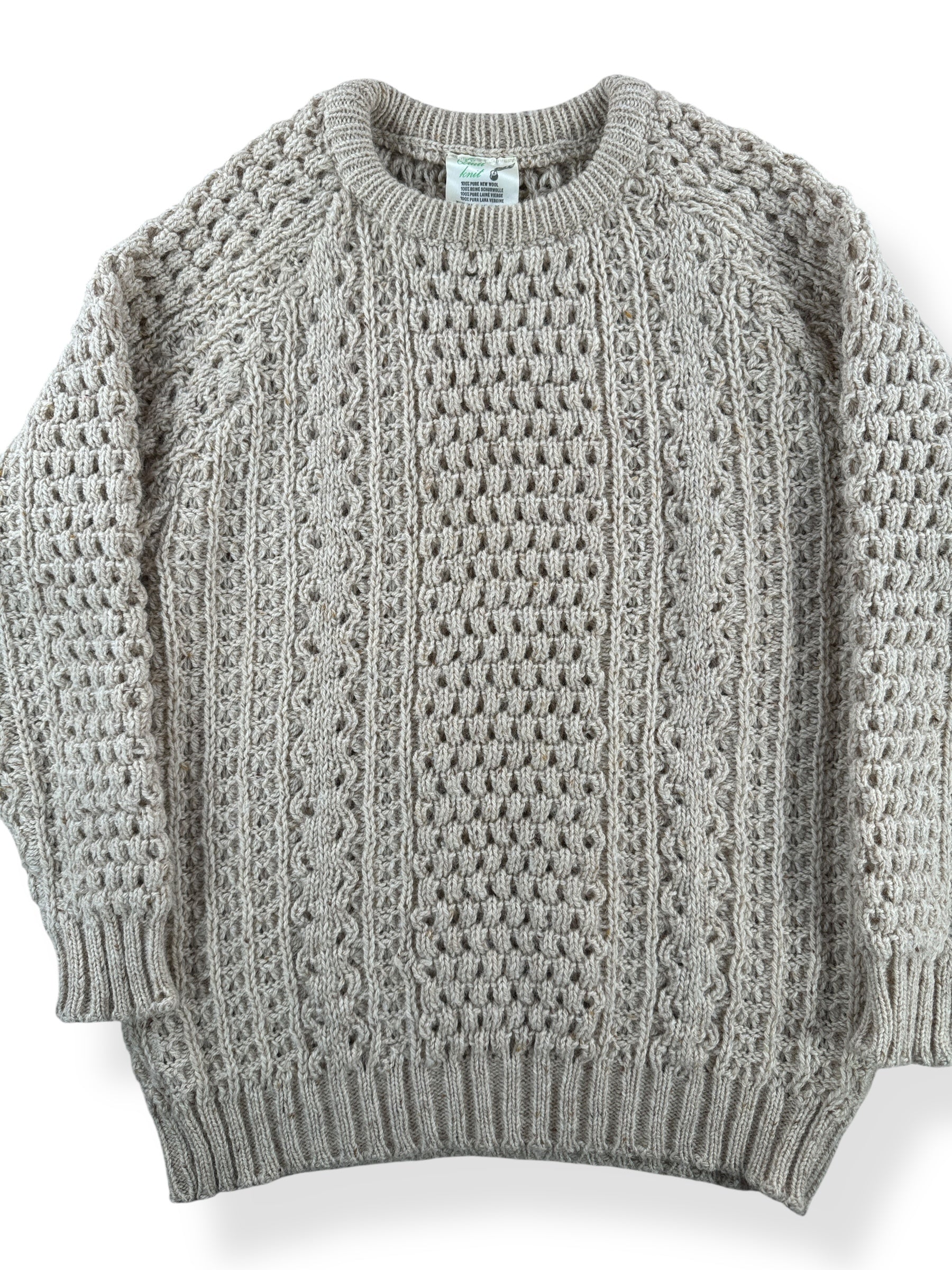 Front Close Up of Vintage Quill Irish Knit Wool Sweater SZ 44
