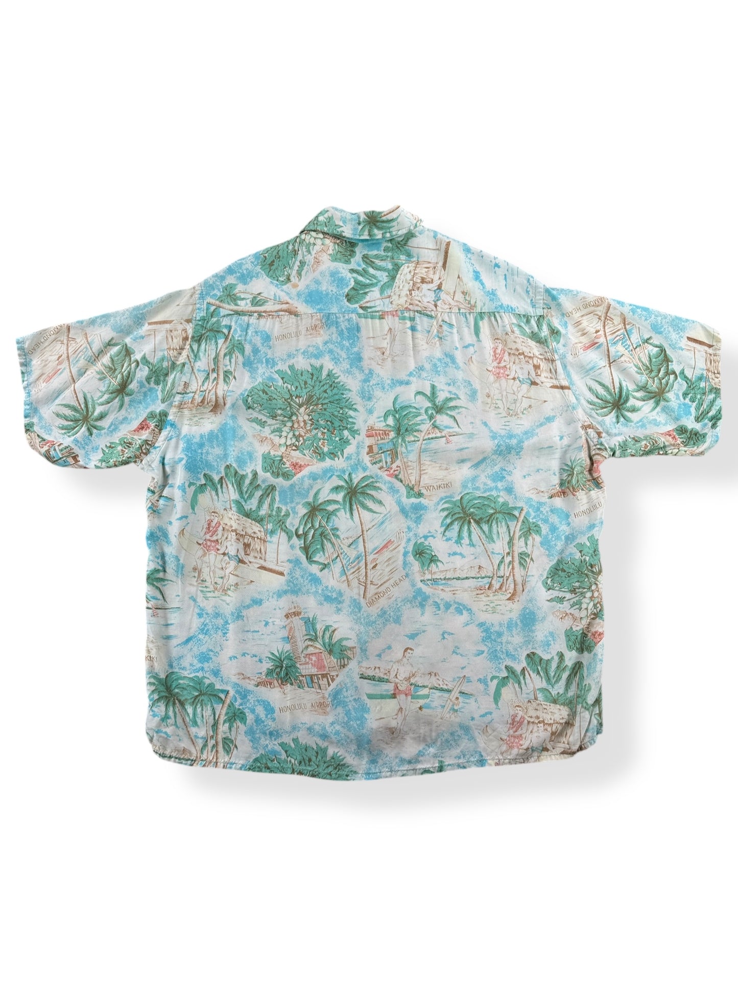 Back of Vintage Waikiki Rayon Aloha Top SZ L