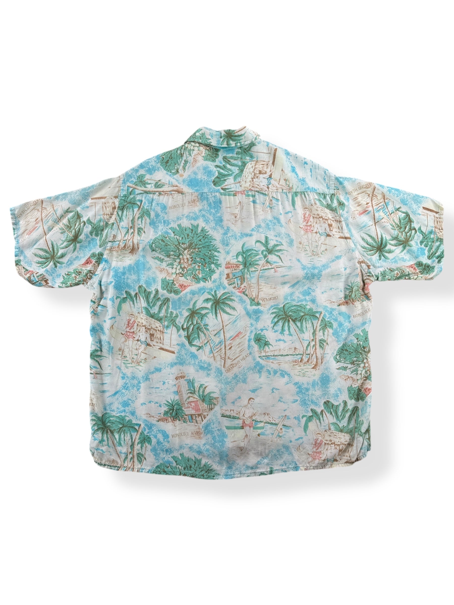 Back of Vintage Waikiki Rayon Aloha Top SZ L