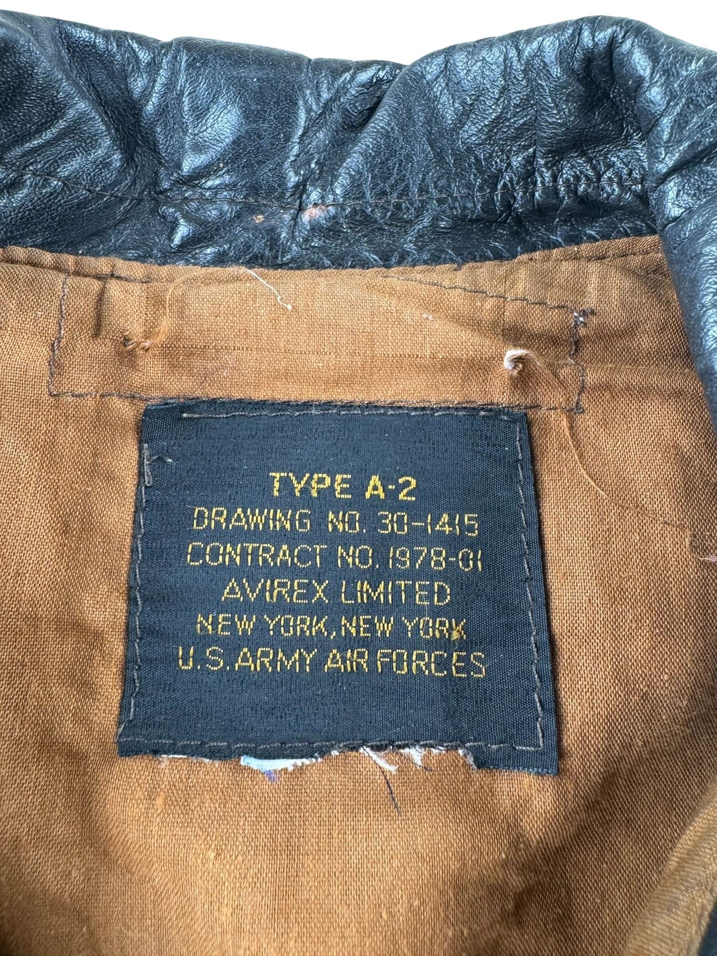 Label on Vintage Avirex A-2 Jacket SZ L