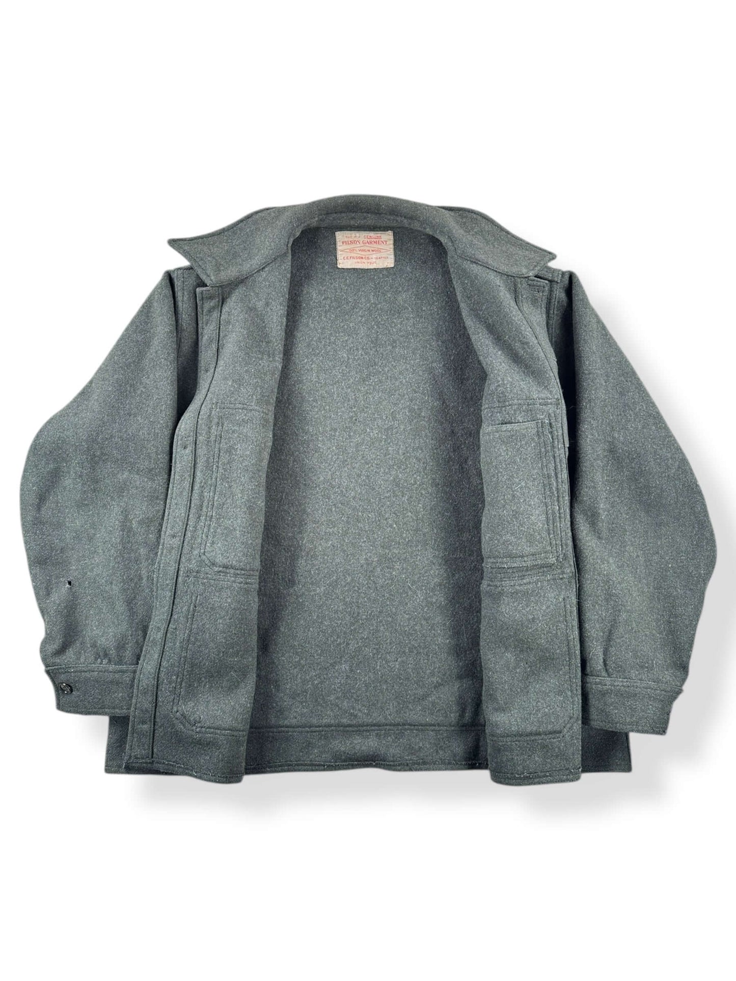 Inside of Vintage Union Made Filson Mackinaw Green Cruiser SZ 48