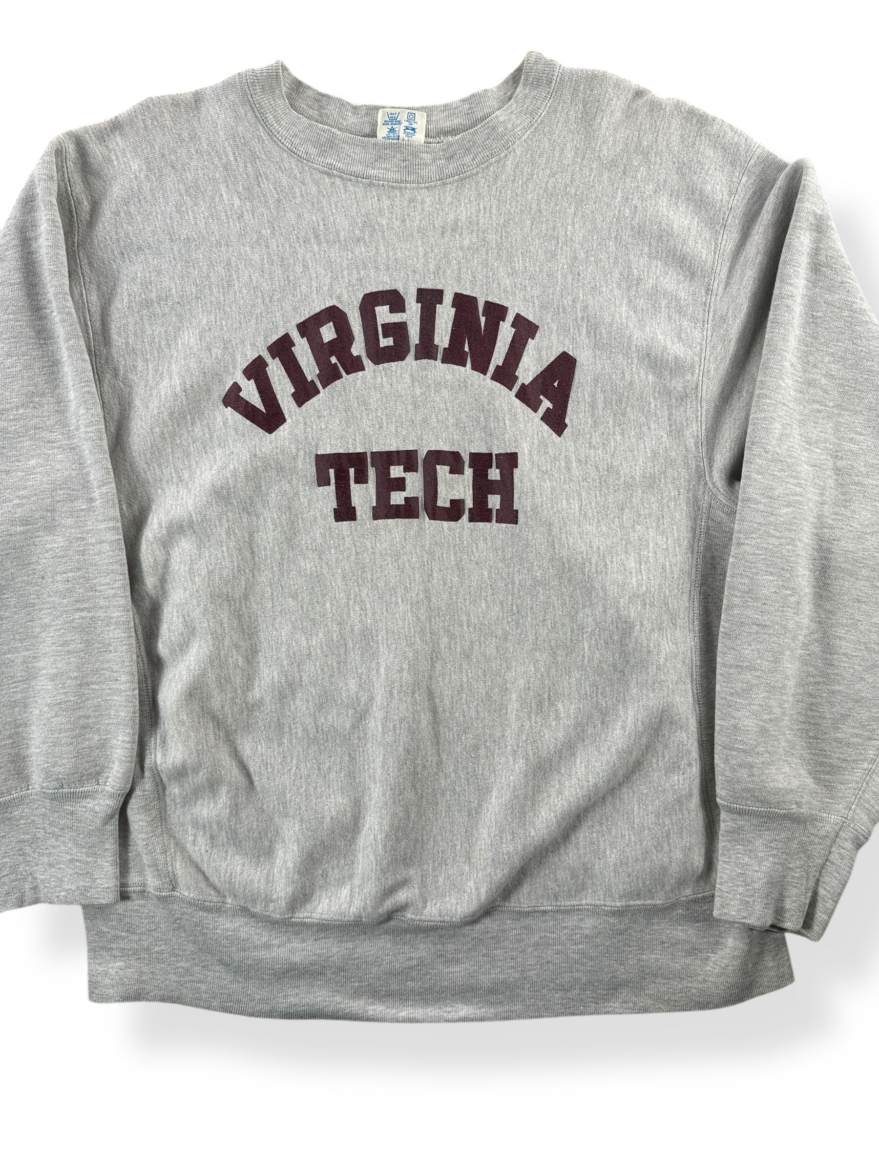 Front Close Up of Vintage Virginia Tech Champion Reverse Weave Crewneck SZ L