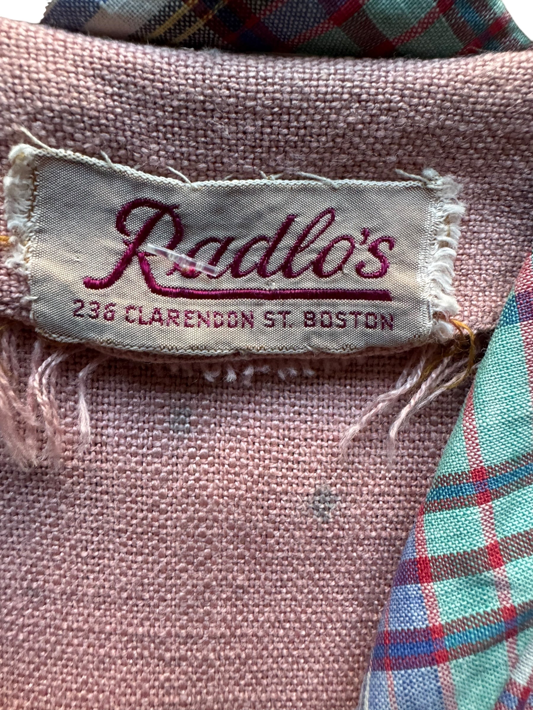 Tag view of 1940s Radlo's Pink Cotton Dress with Plaid Pockets S-M