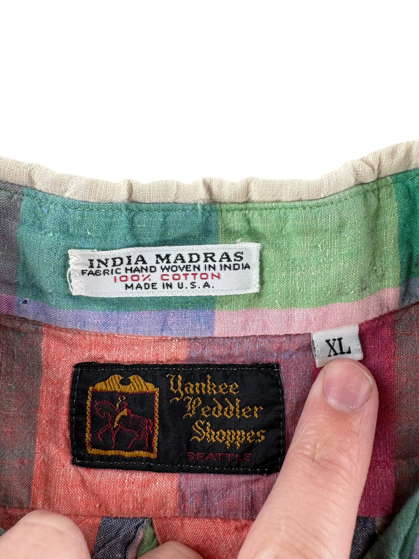 Tag on Vintage Yankee Peddler India Madras Short Sleeve Shirt SZ XL