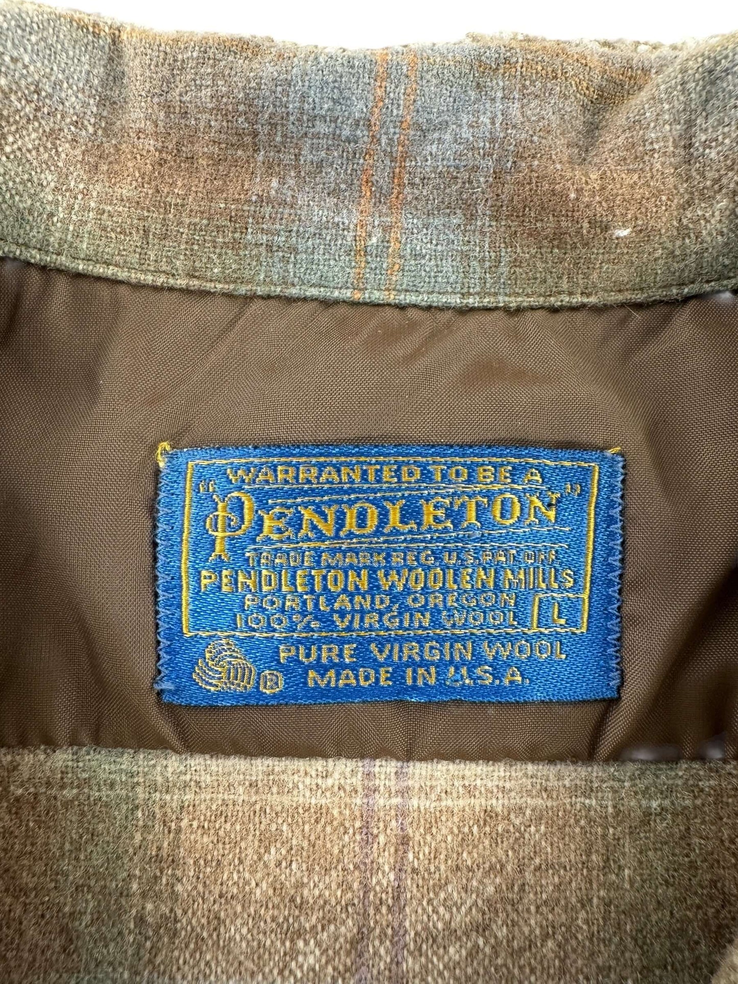 Label on Vintage Pendleton Shadow Plaid Board Shirt SZ L
