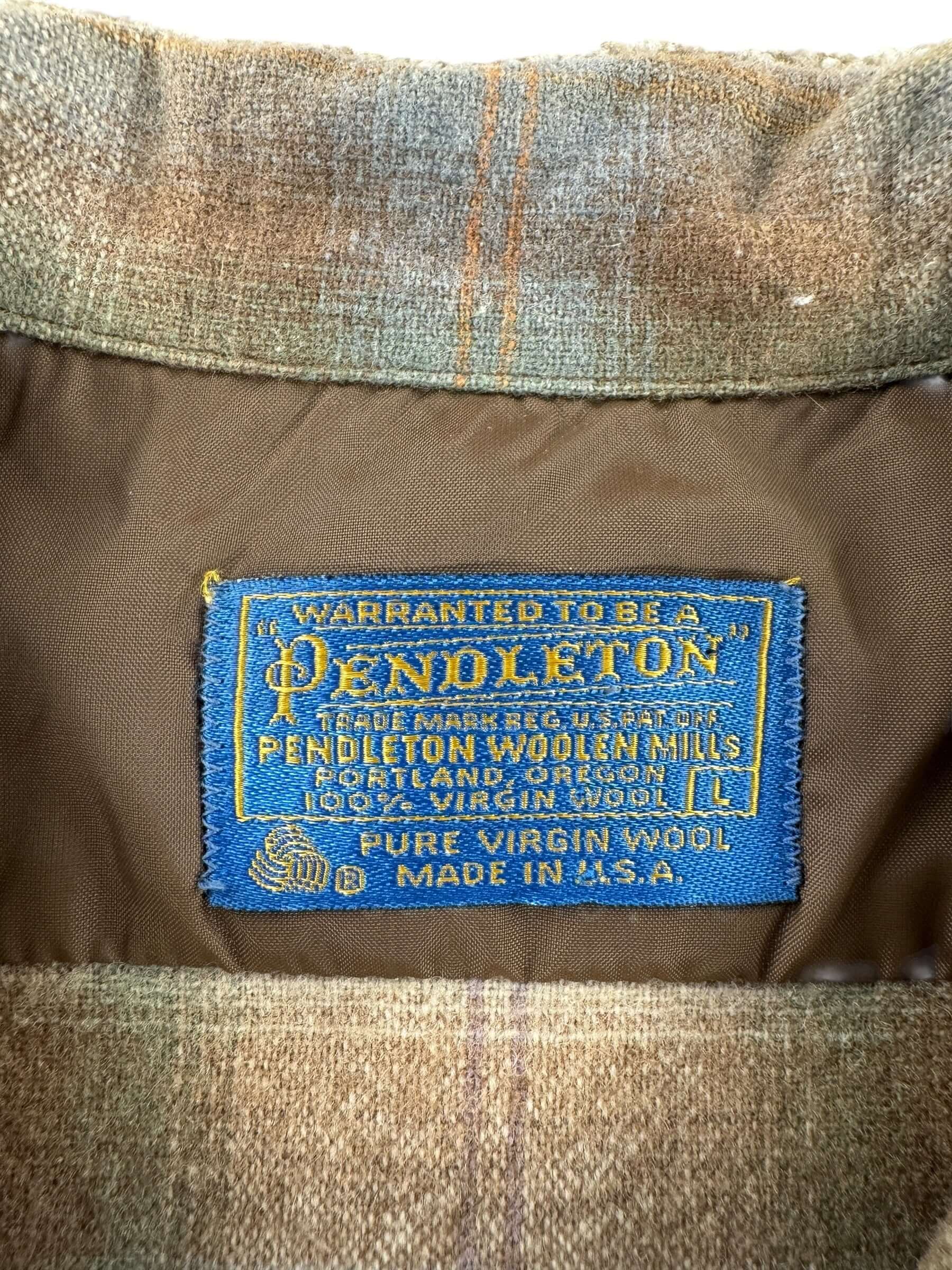 Label on Vintage Pendleton Shadow Plaid Board Shirt SZ L