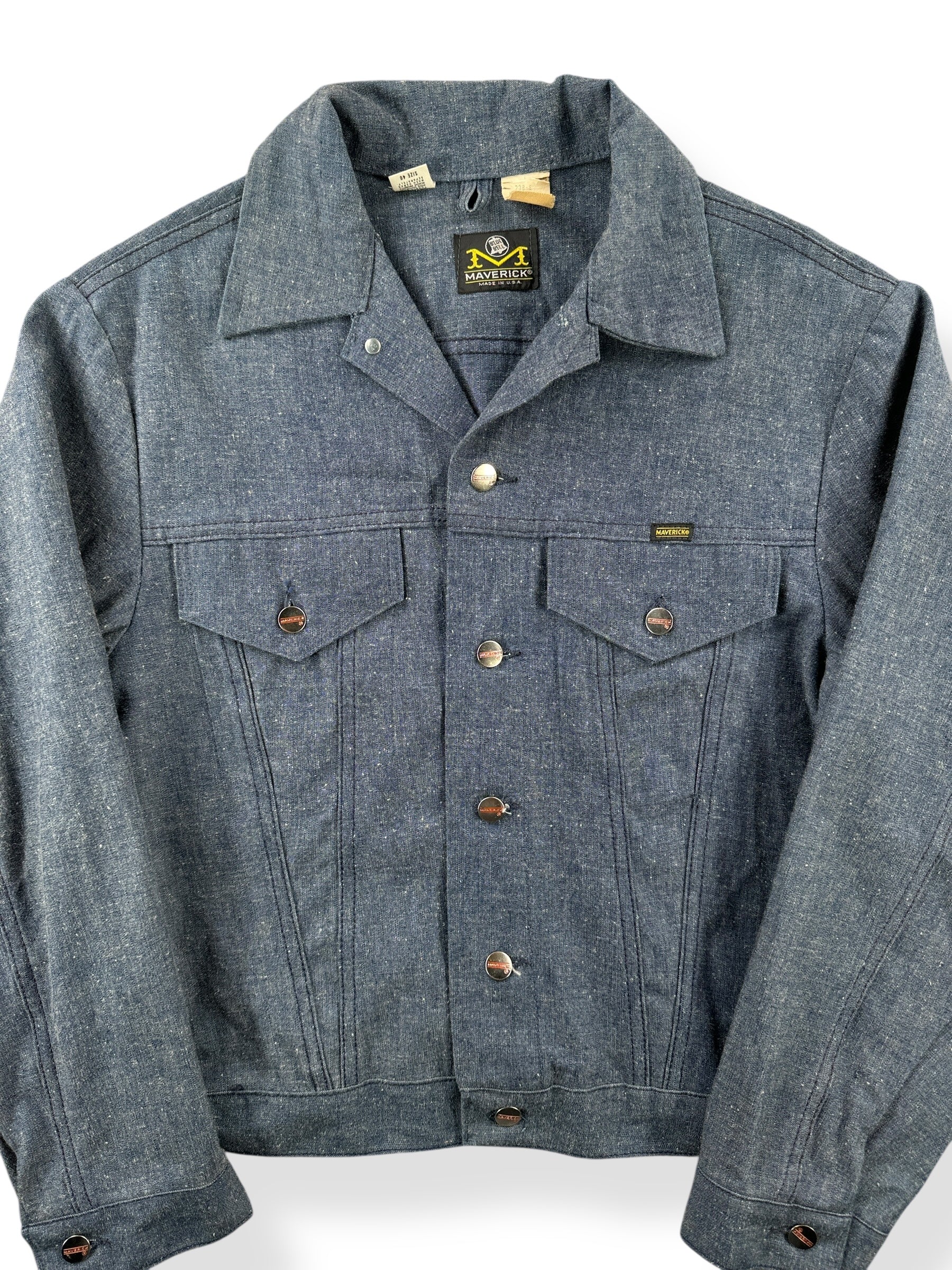 Front Close Up of Vintage Maverick Denim Jacket 3J47MJ SZ 40