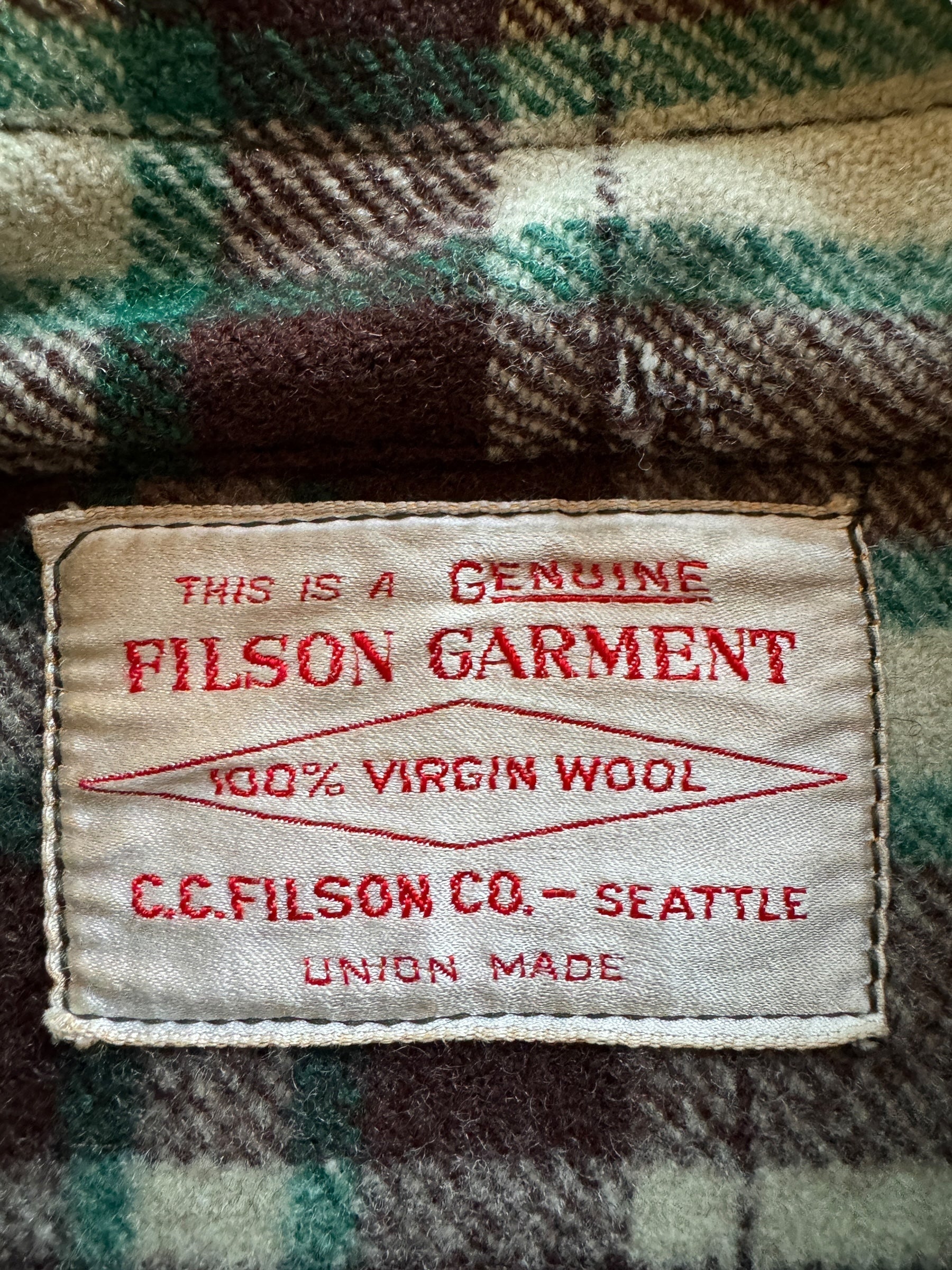 Tag View of Vintage 60s Era Filson Peppermint Patty SZ 50