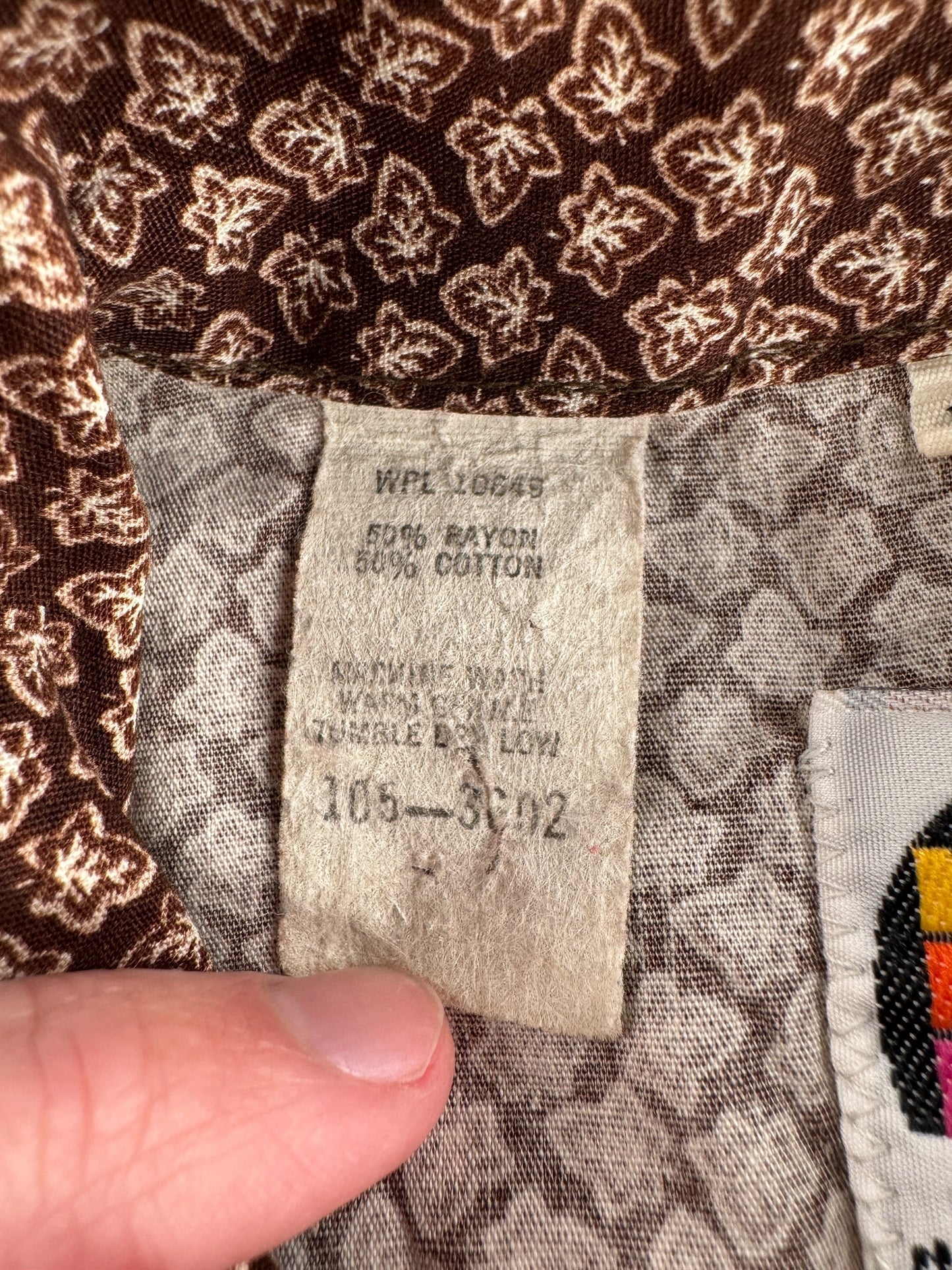 Tag on Vintage Miller Leaves Pearlsnap SZ 16-34 (Fits M)
