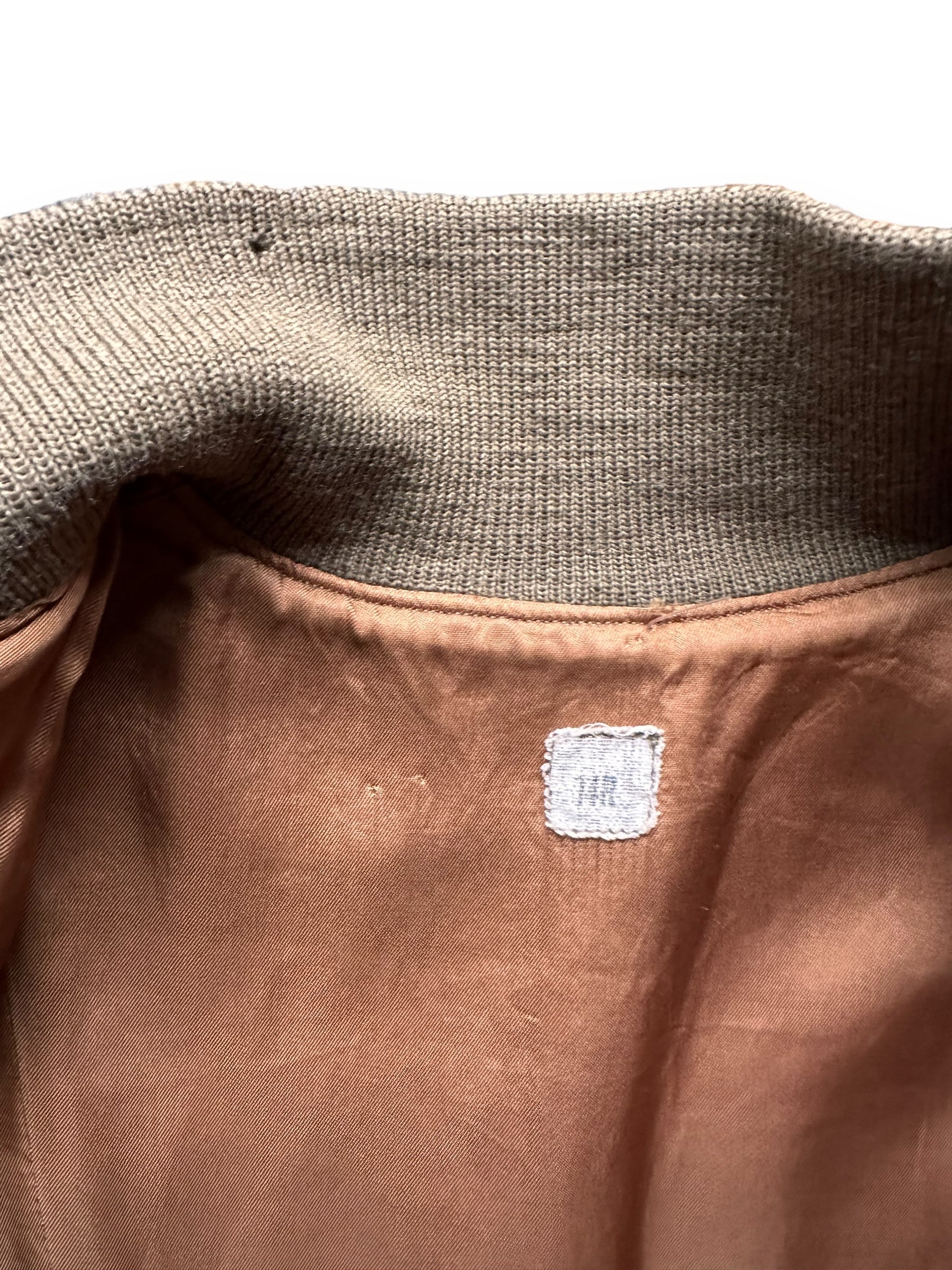 Small Hole on Collar of Vintage WWII Era Womens Wool Field Liner SZ 14R | Vintage M-1943 Wool Jacket Seattle | Barn Owl Vintage Seattle