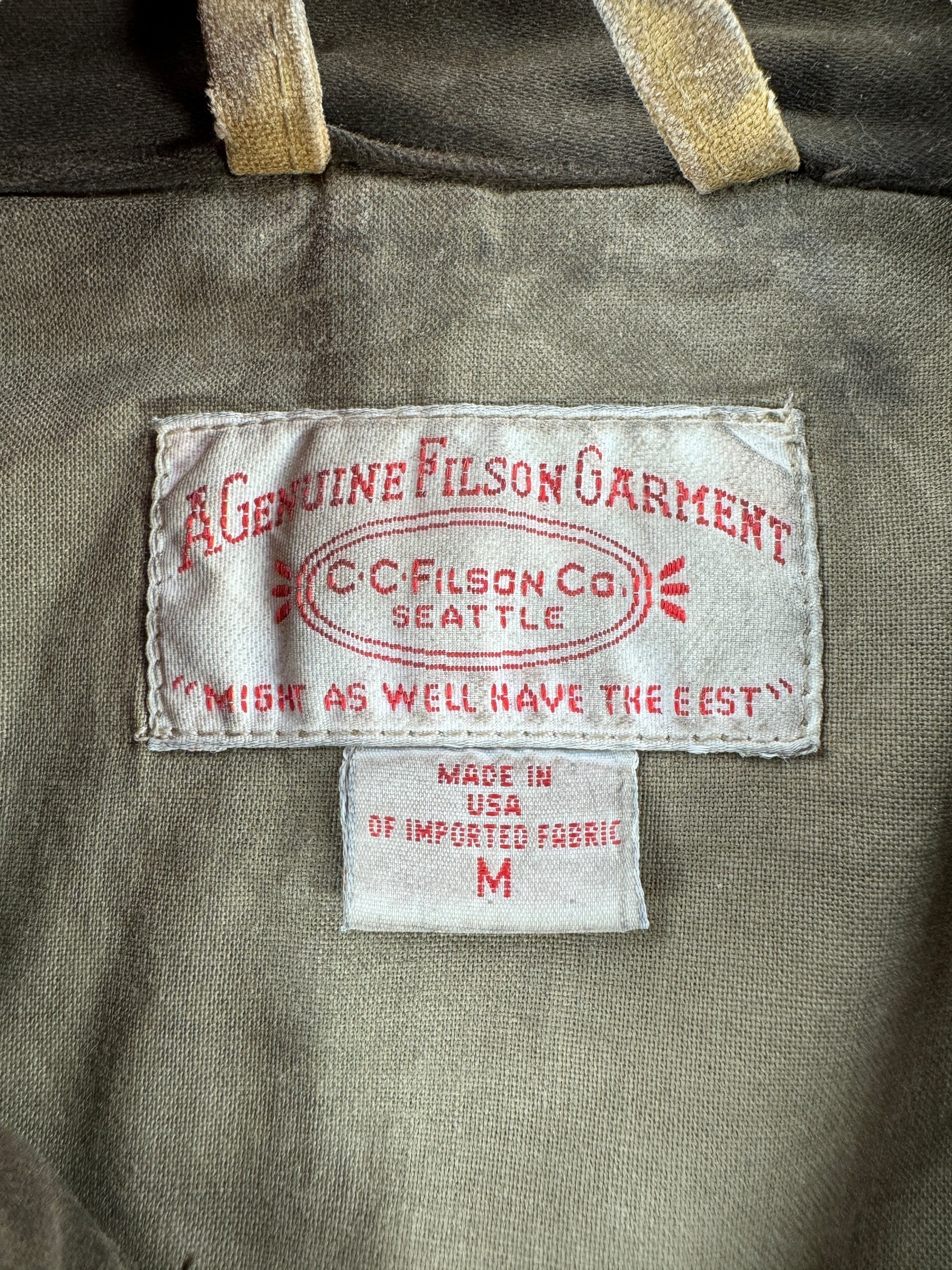 Tag on Modern Filson Tin Cloth Field Jacket With Patina AS IS SZ M