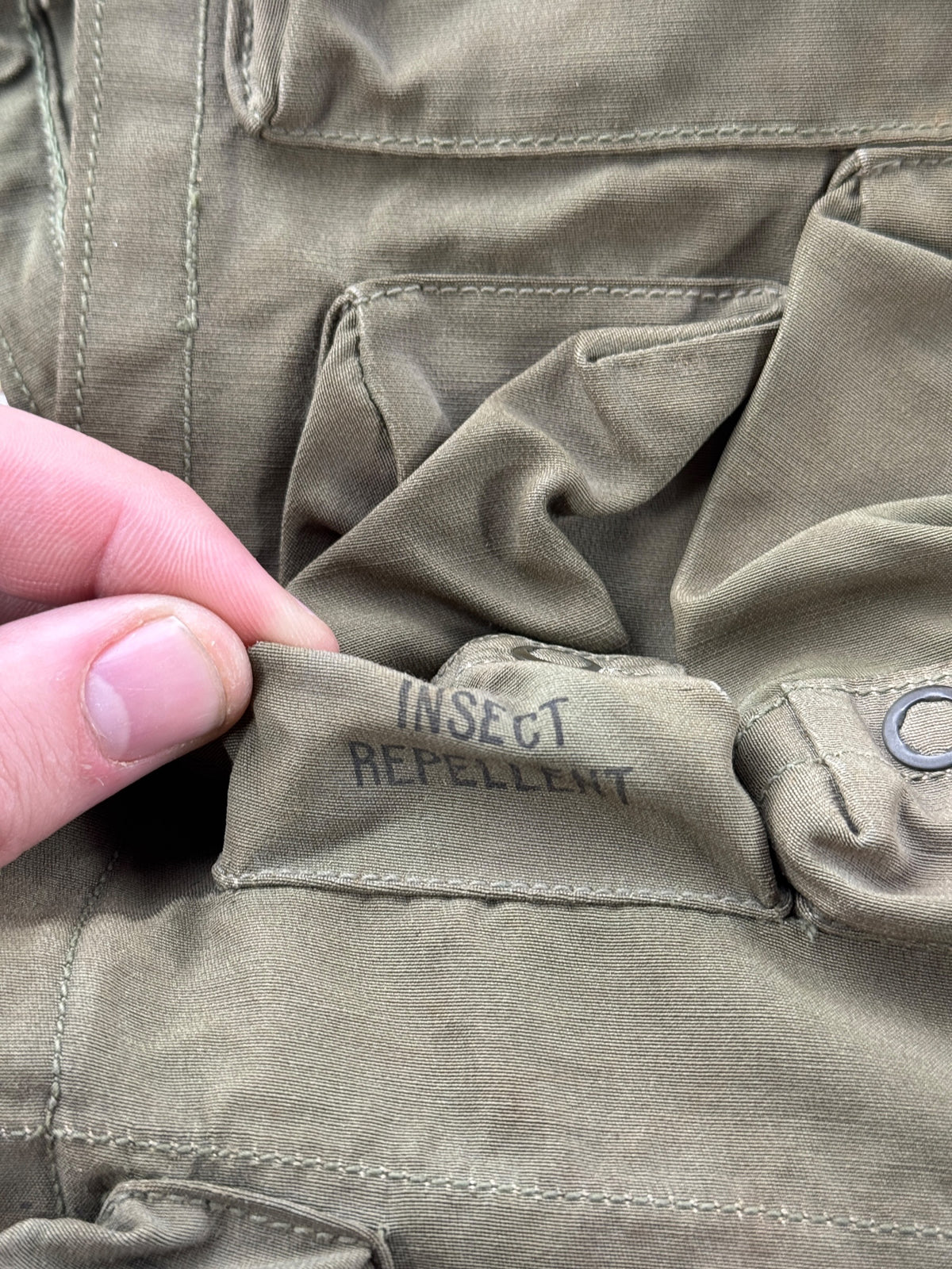 Insect repellent pocket on Vintage WWII US Army Air Forces Flight Survival Vest SZ S