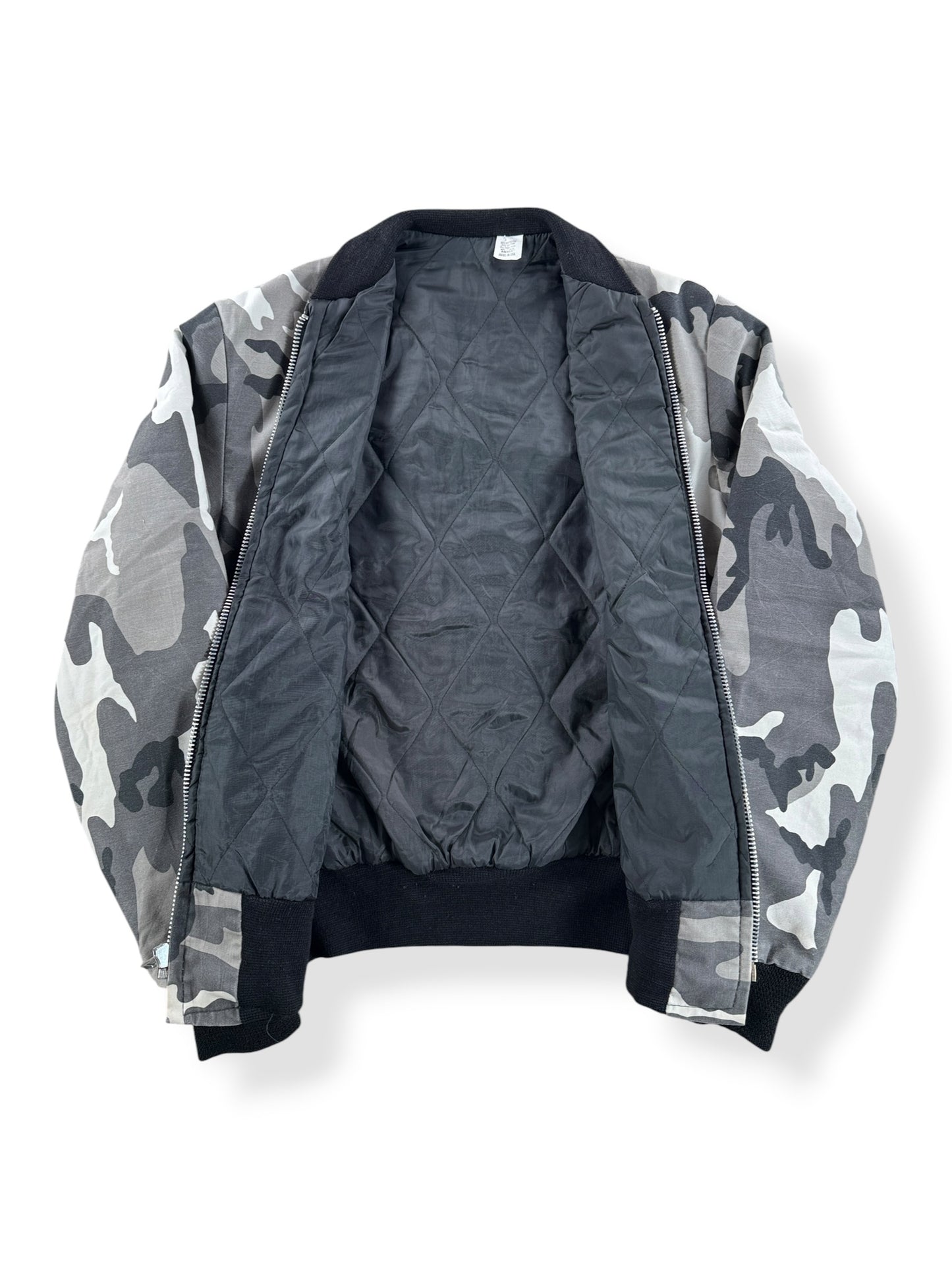 Inside of Vintage Snow Camo Bomber Jacket SZ S
