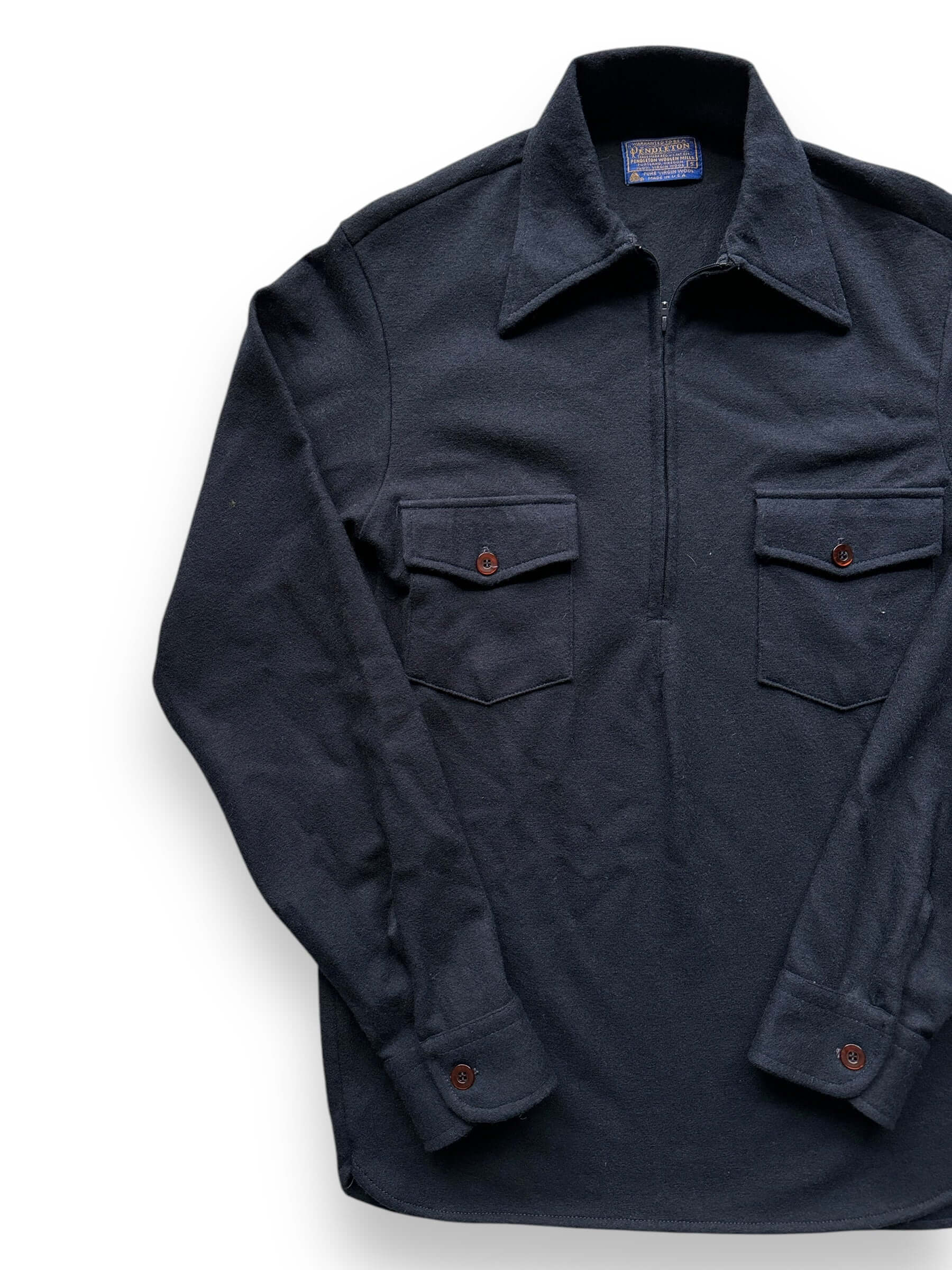 front right of Vintage Pendleton Navy Half-zip Wool Shirt SZ S