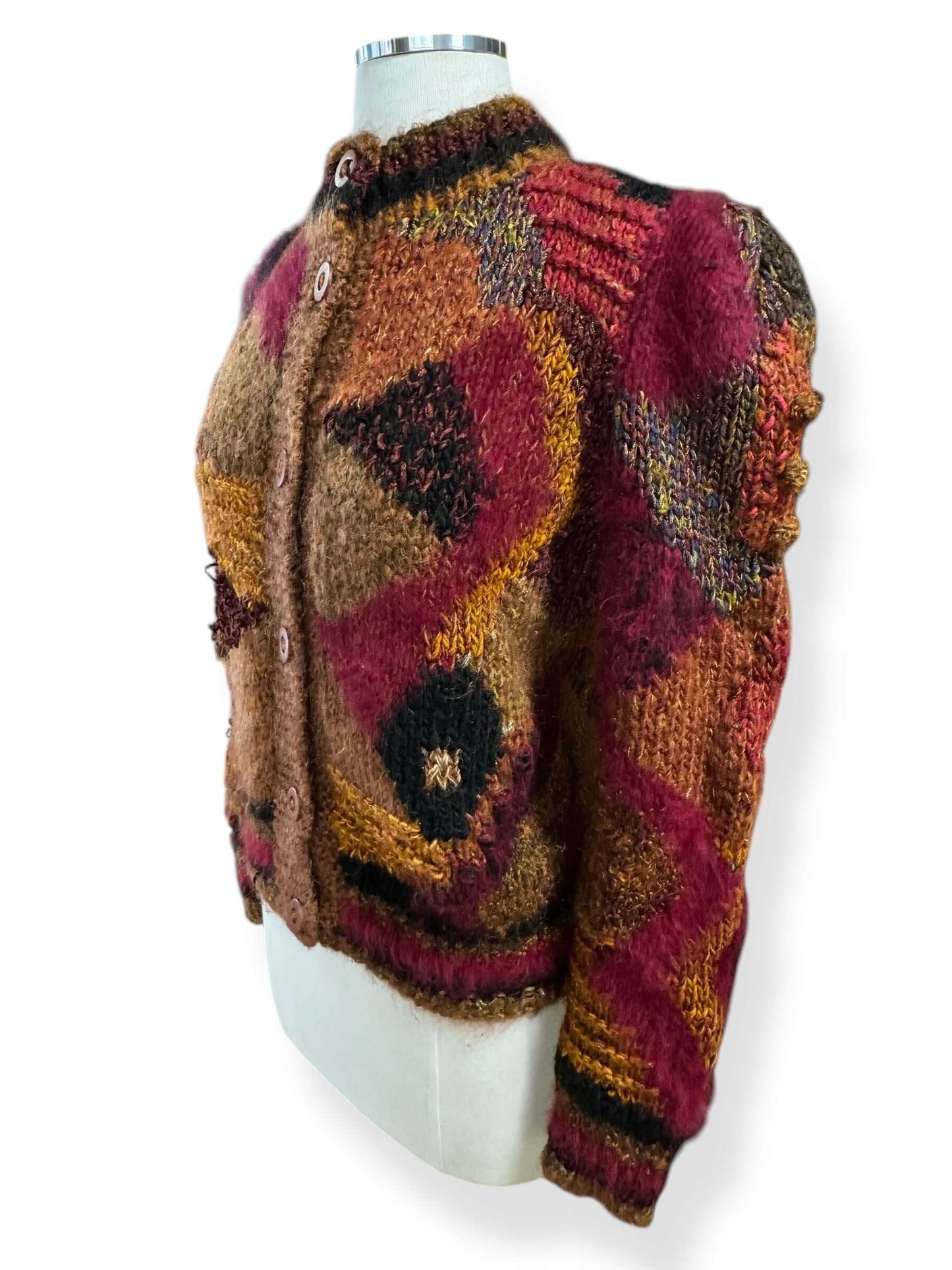 Side view of 1980s Ilene Danchig Artsy Cardigan Sweater M