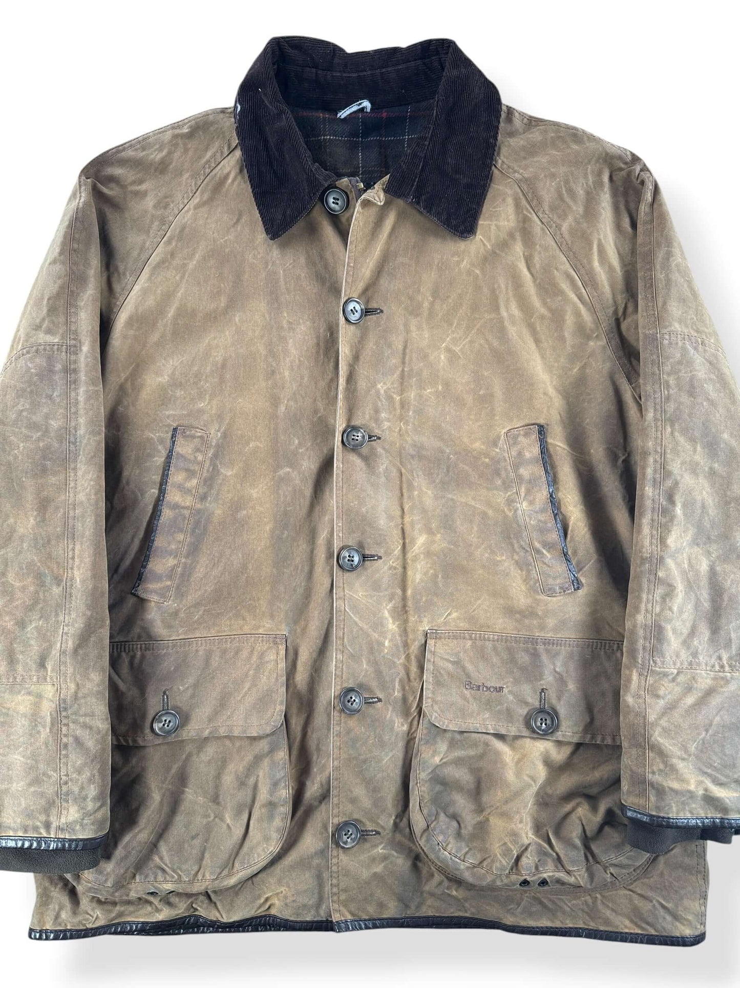 Front Close Up of Barbour Beauchamp A186 Waxed Cotton Jacket SZ XXL