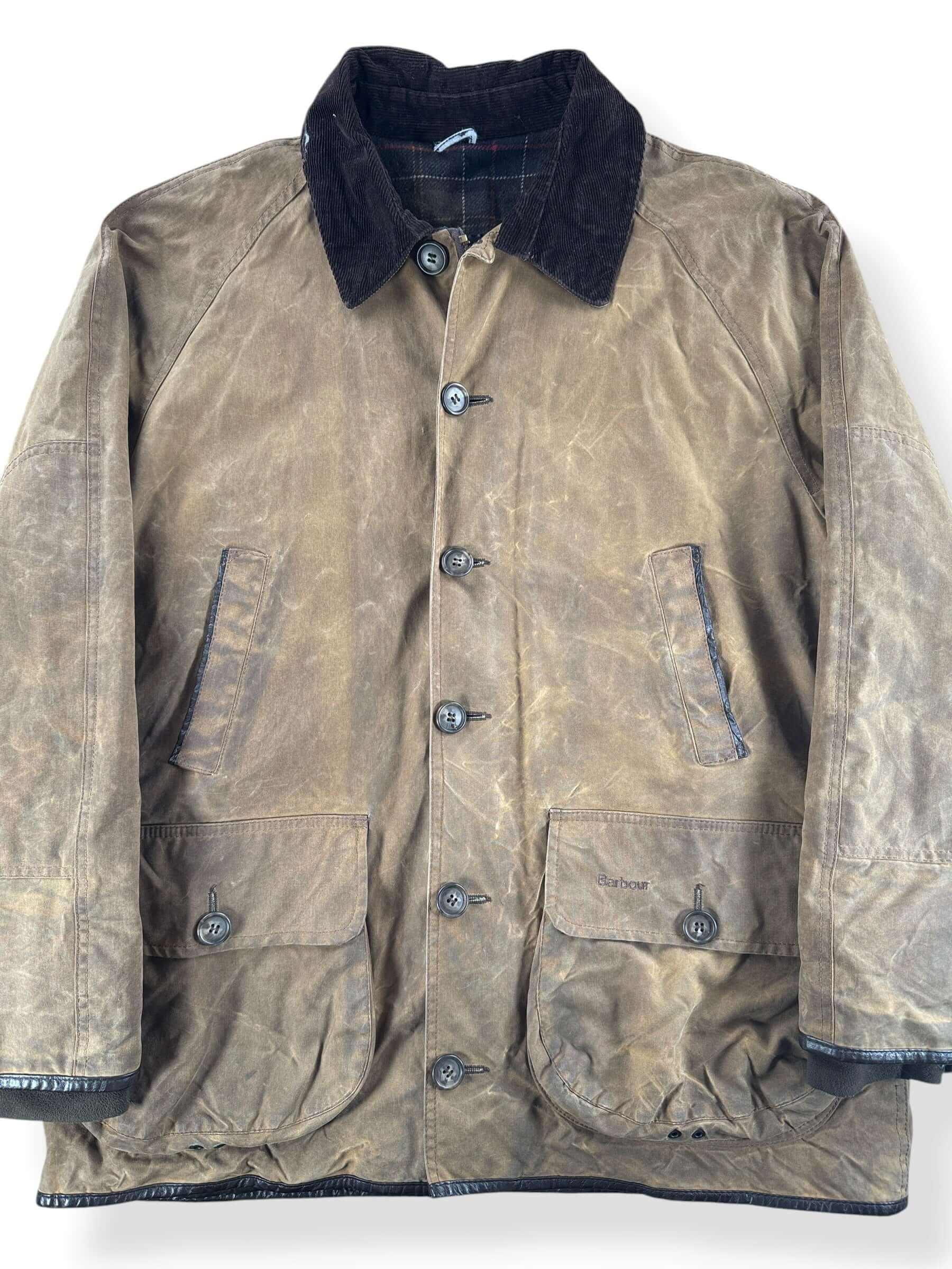 Front Close Up of Barbour Beauchamp A186 Waxed Cotton Jacket SZ XXL