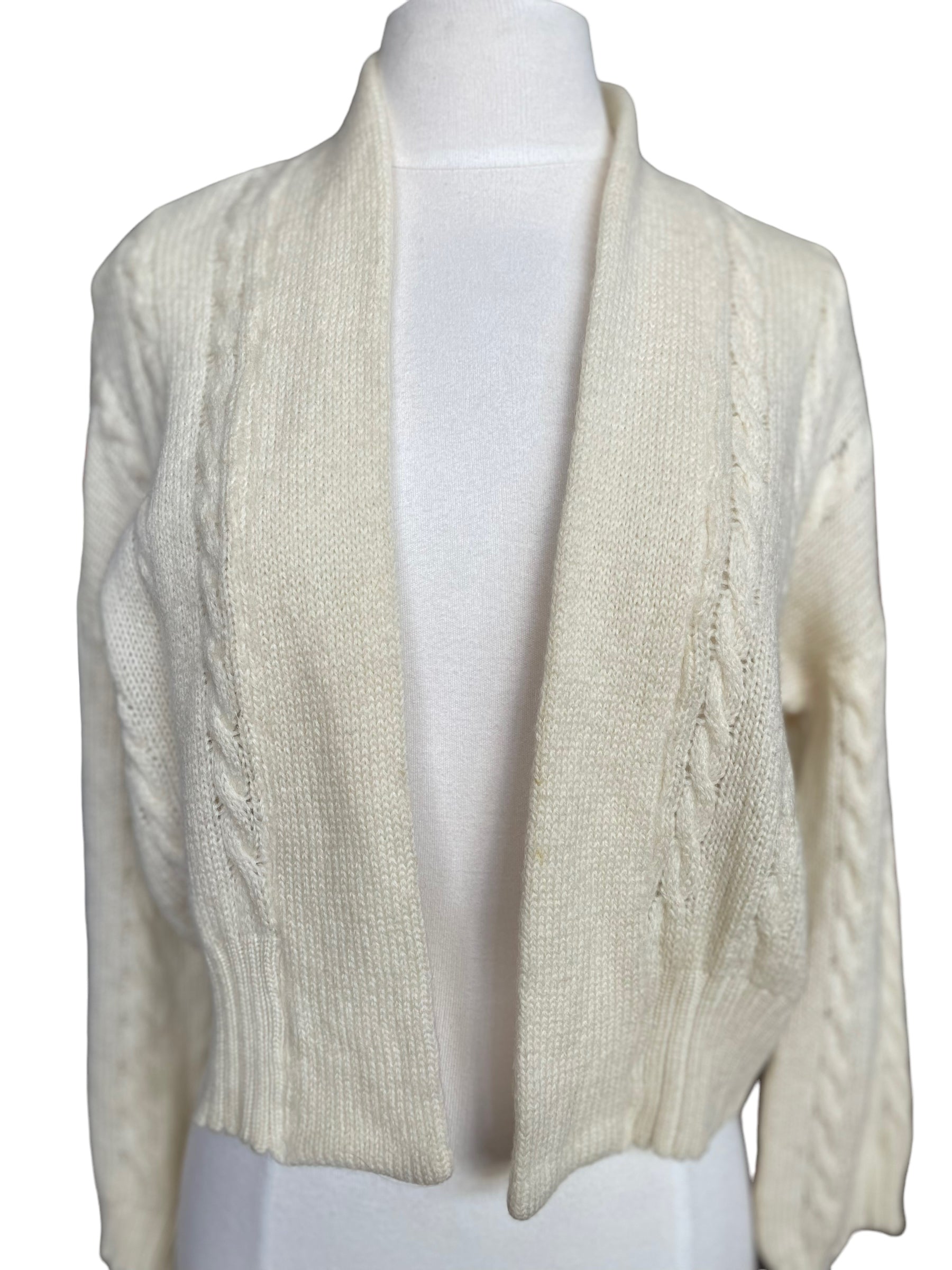 Front view of Vintage 1950s Cable Knit Cardigan Sweater | Barn Owl Seattle | Seattle True Vintage