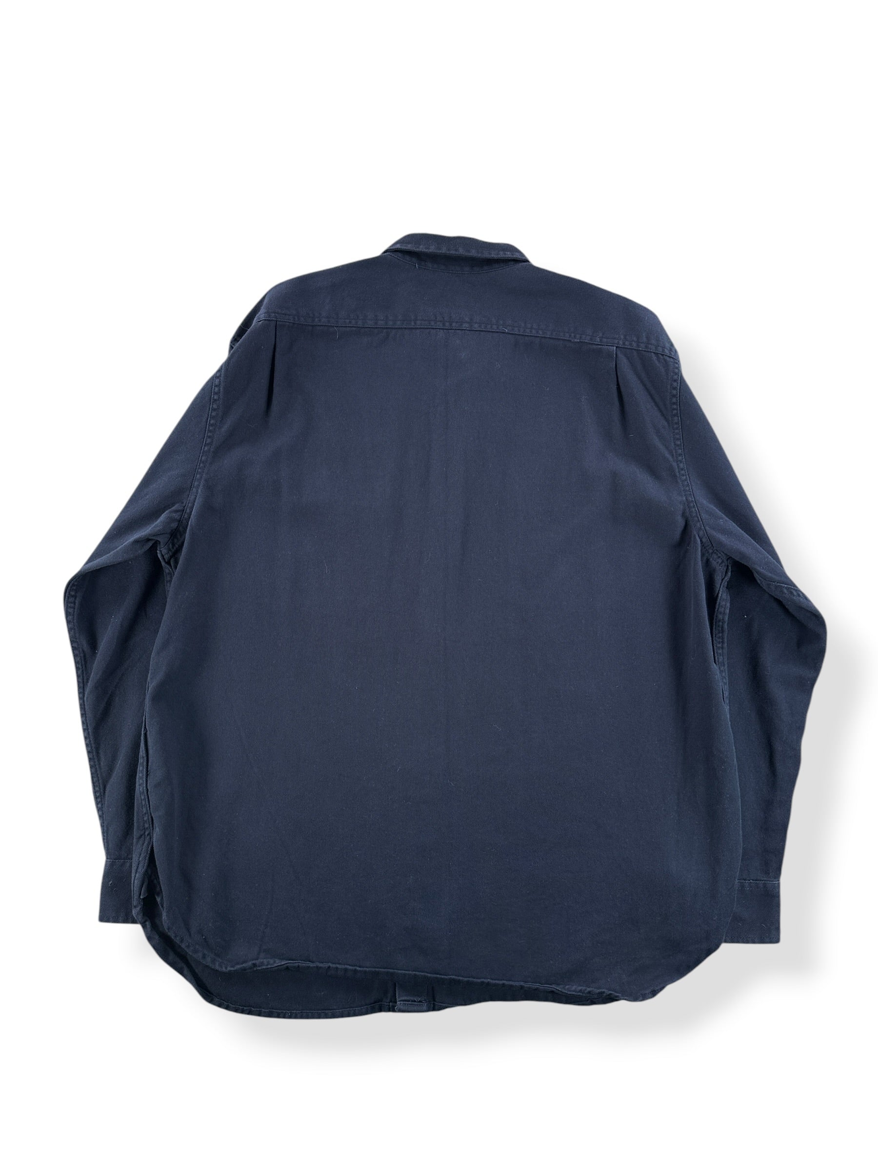 Back of Filson 6-Oz Drill Chino Shirt Storm Navy SZ XL