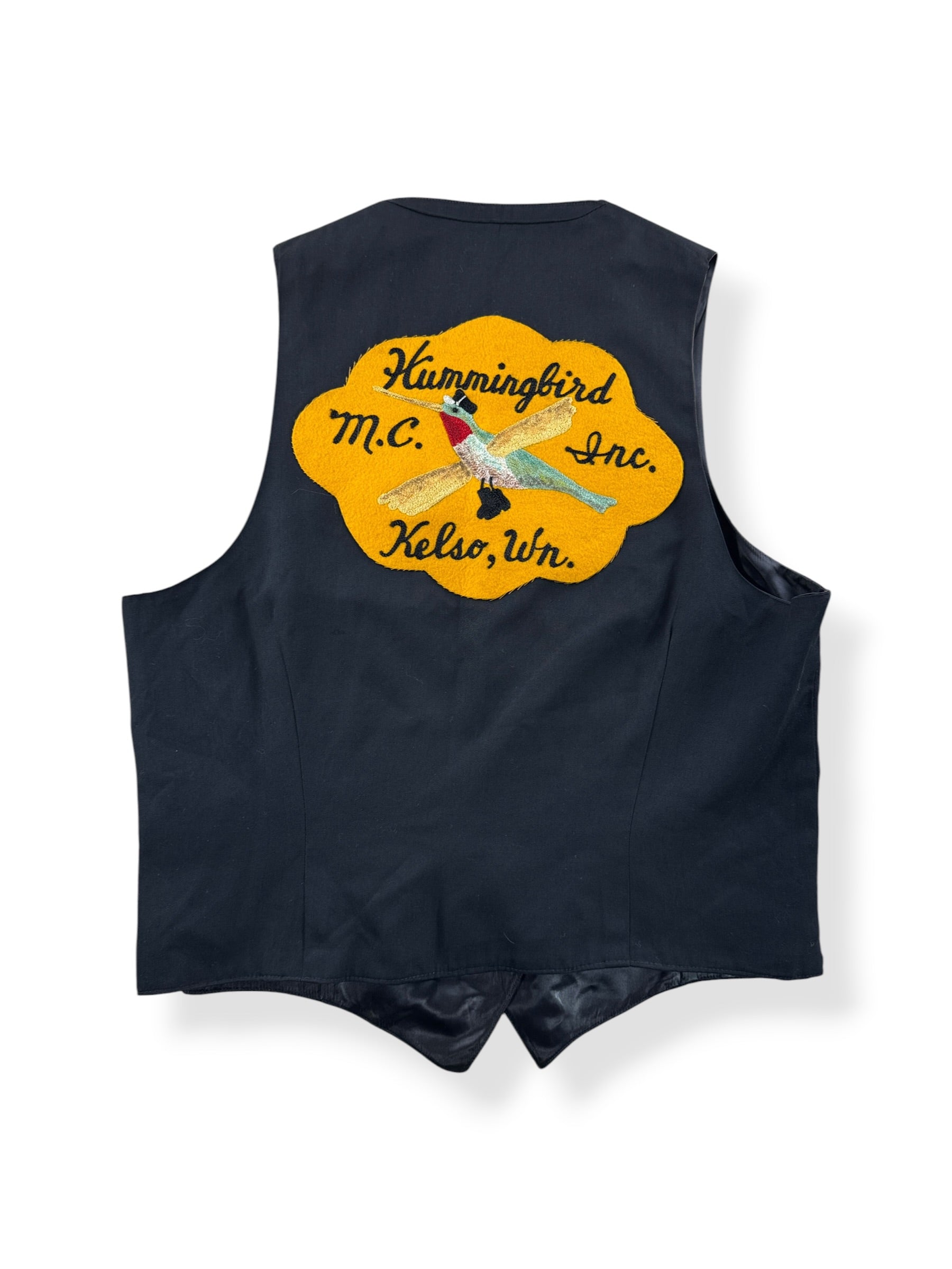 Back of Vintage Hummingbirds "Edgar" Motorcycle Club Member Vest SZ M