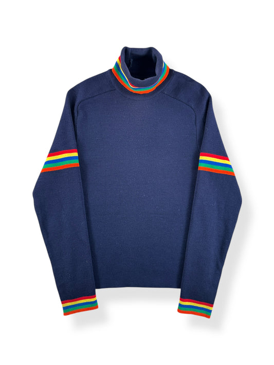 Front of Vintage Demetre Rainbow Accented Wool Turtleneck Sweater SZ L (Fits S/M)