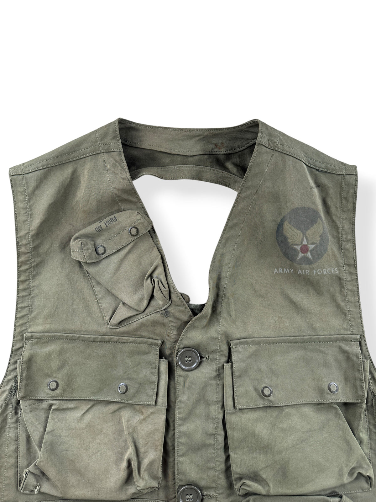 Close-up of Vintage WWII US Army Air Forces Flight Survival Vest SZ S