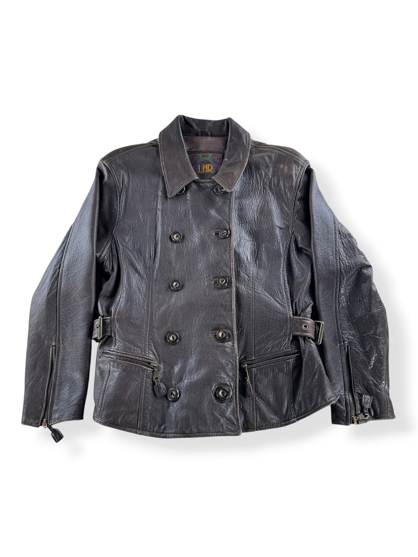 Front of Vintage 80s Double Breasted Leather Jacket SZ M