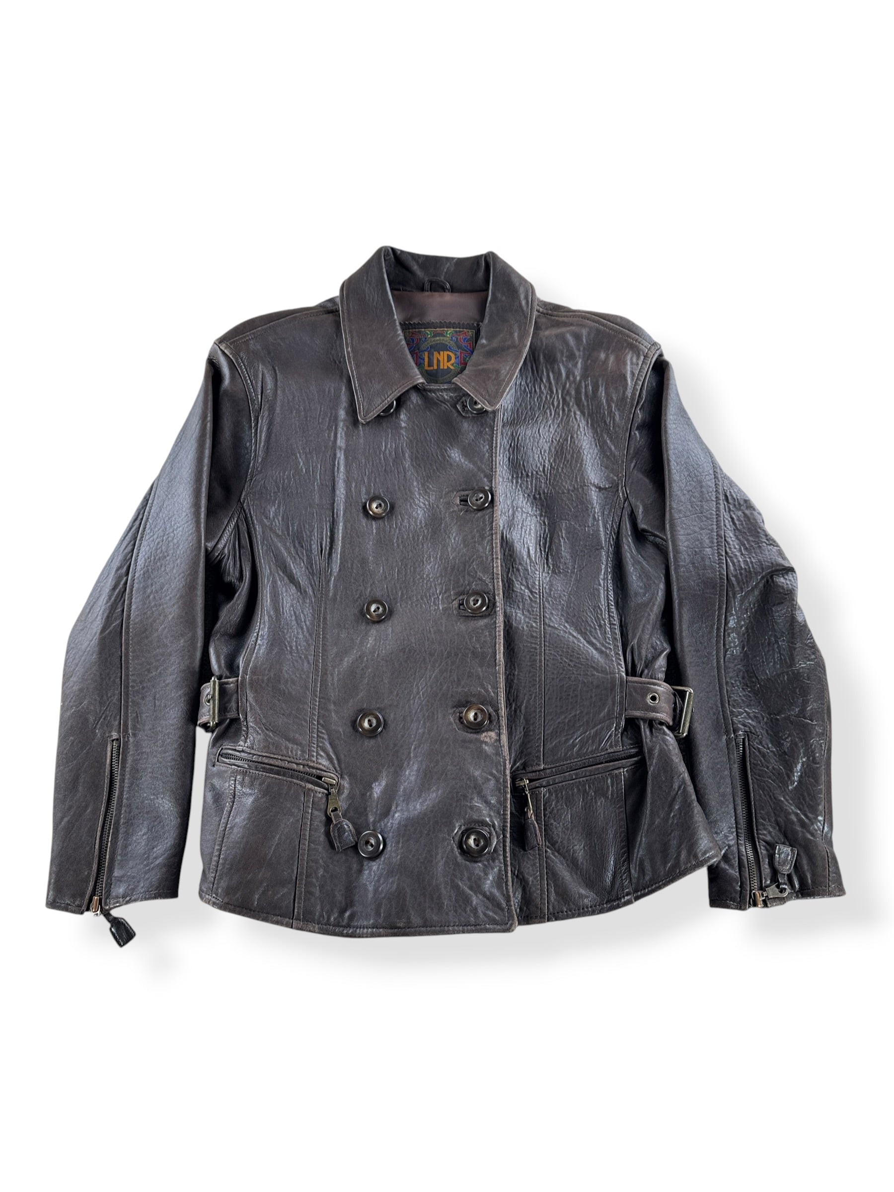 Front of Vintage 80s Double Breasted Leather Jacket SZ M