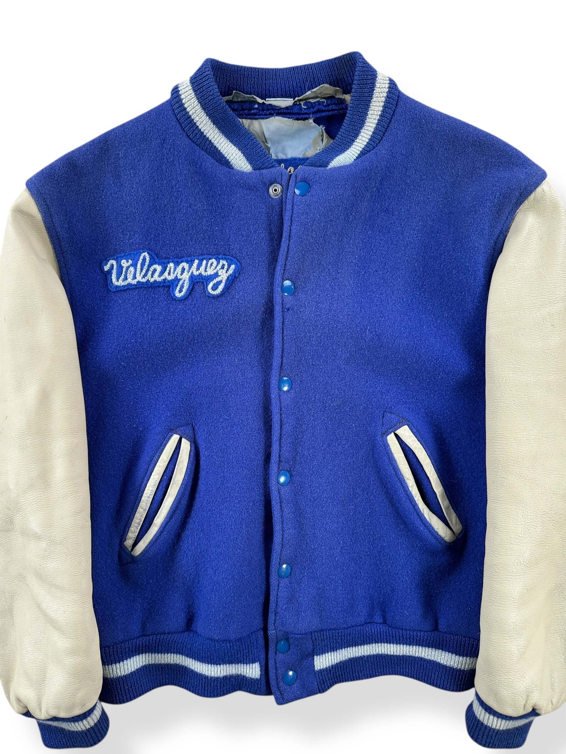 Front Close Up of Vintage Indian Nation Varsity Jacket SZ M AS IS