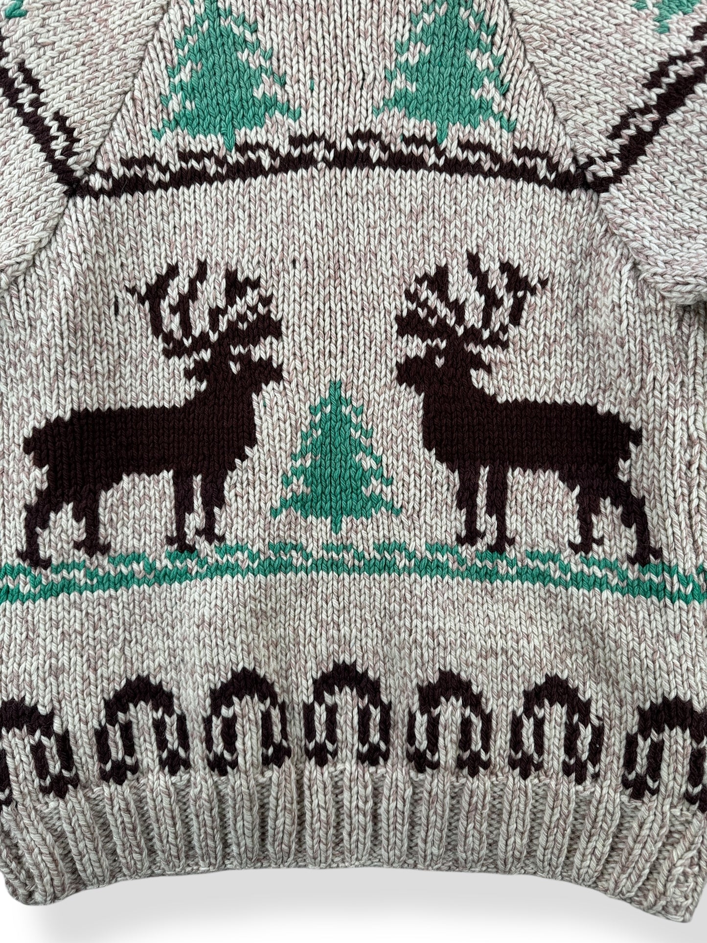 Back Design on Vintage Mary Maxim Deer Cowichan Sweater SZ S