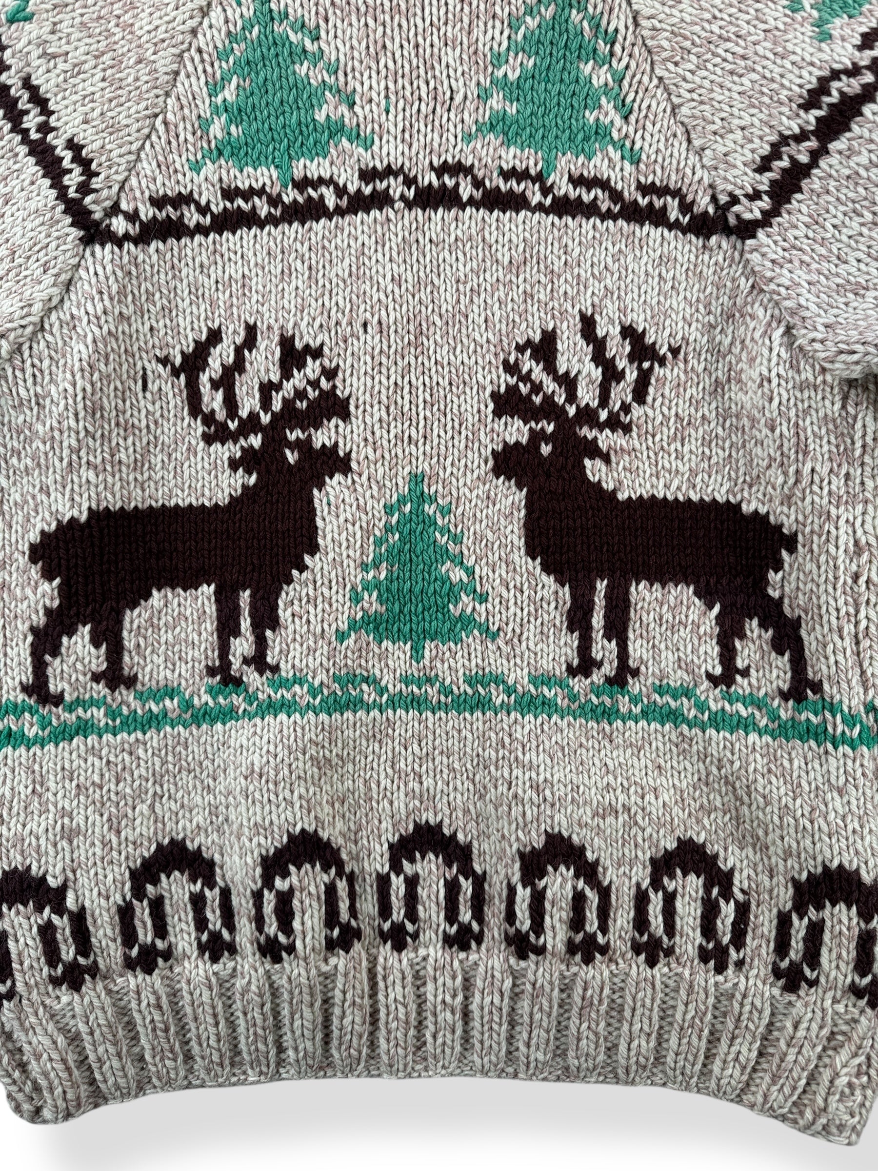 Back Design on Vintage Mary Maxim Deer Cowichan Sweater SZ S