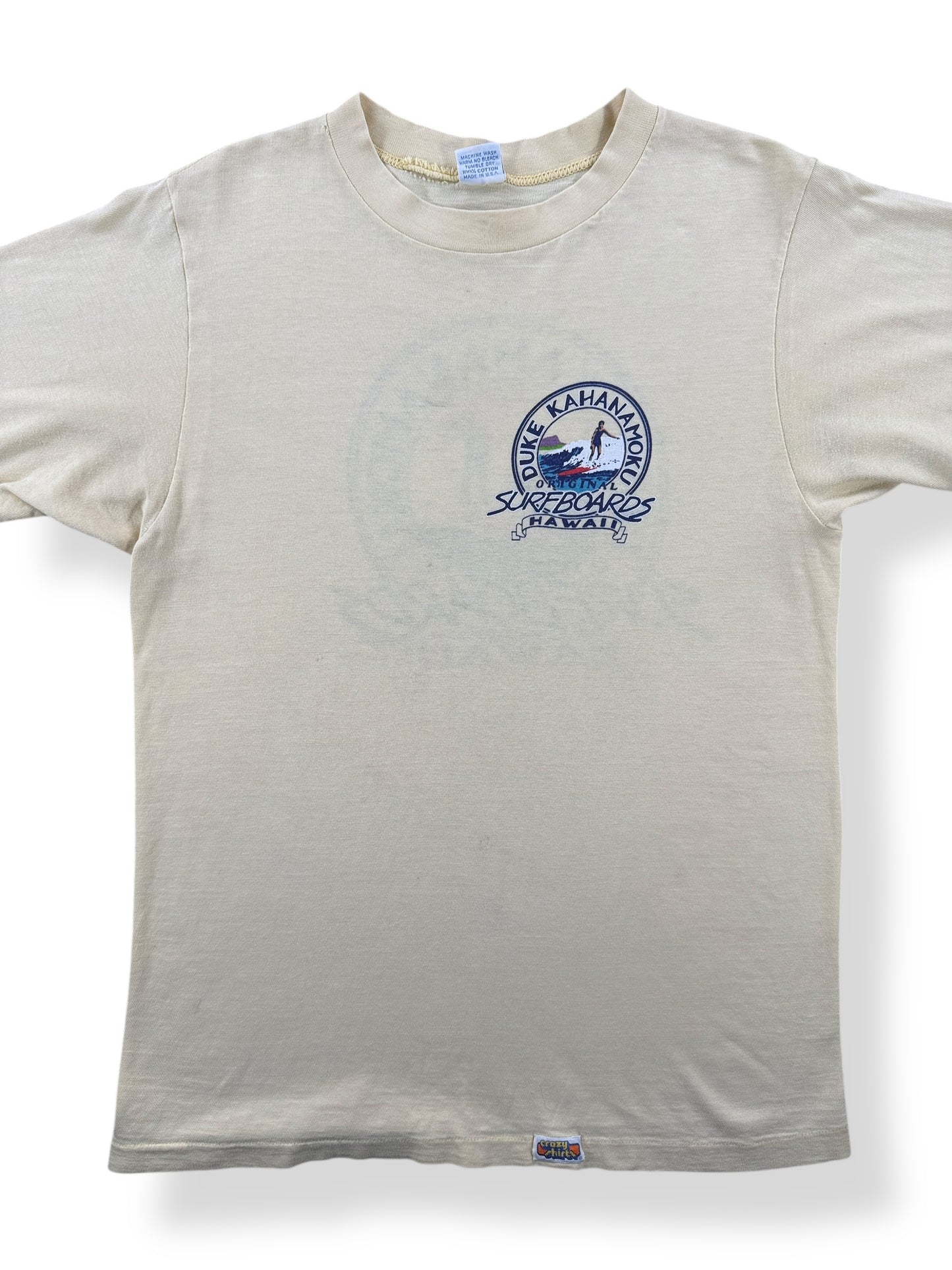 Front Close Up of Vintage Duke Kahanamoku Crazy Shirts Tee SZ S