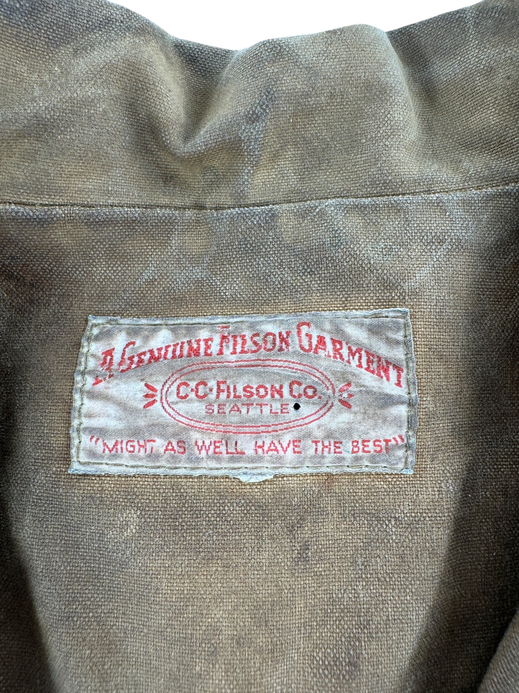 Tag on Vintage Filson Tin Cloth Jacket SZ M