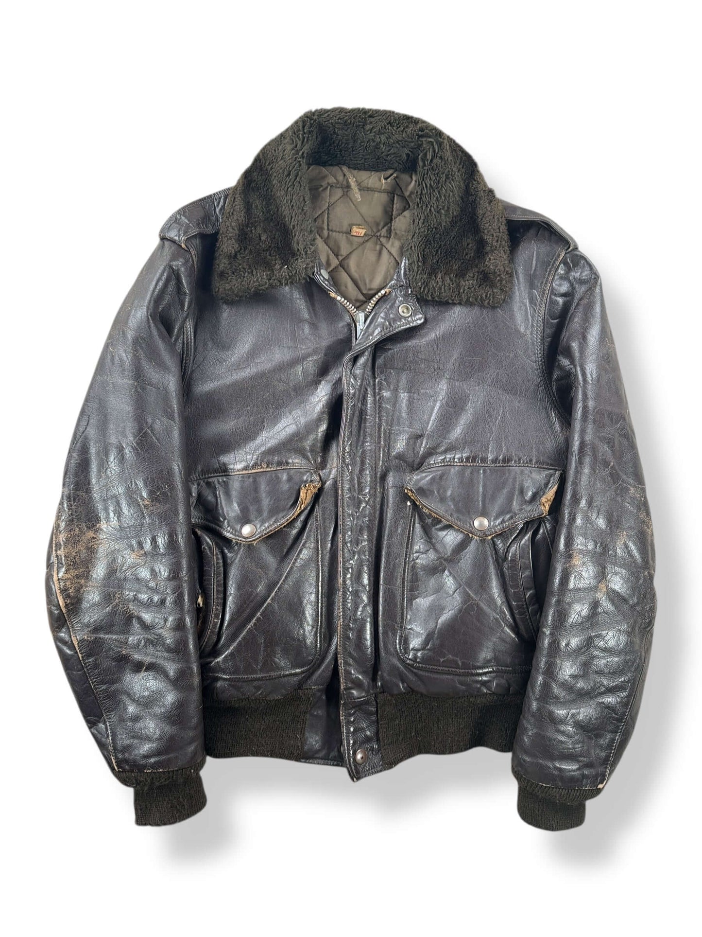 Front of Vintage Leather Bomber Jacket SZ 40 AS IS