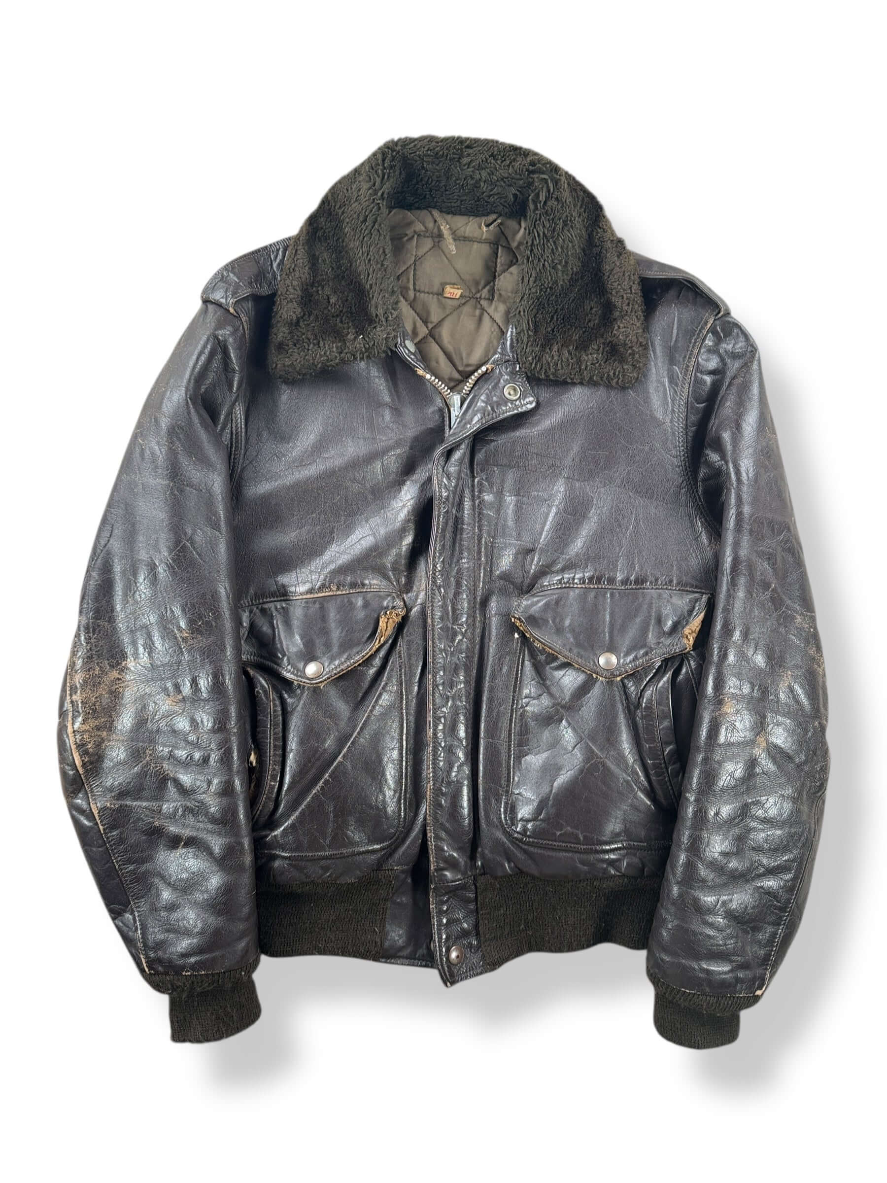 Front of Vintage Leather Bomber Jacket SZ 40 AS IS